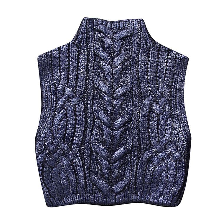 Mock Neck Cable Knit Plain Crop Sweater Vest Product Image