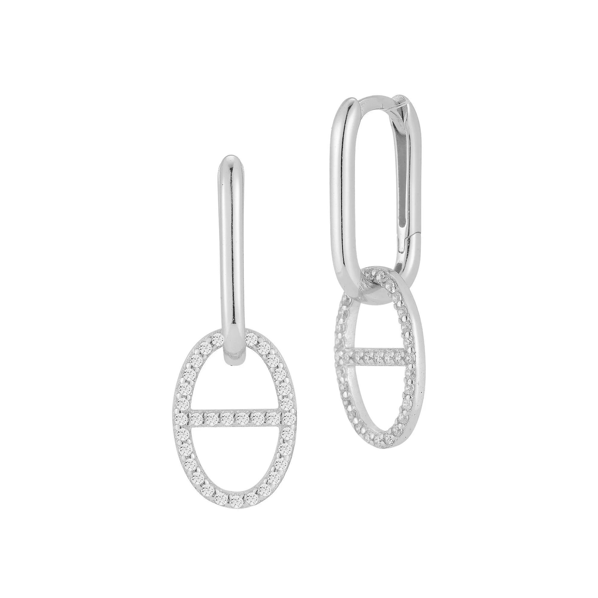 Sunkissed Sterling Cubic Zirconia Mariner Charm Link Huggie Hoop Earrings, Women's, Silver Tone Product Image