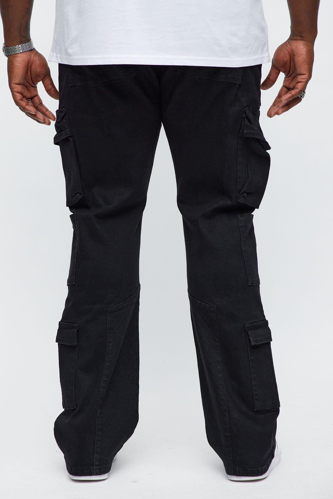 Stacked Slim Flare Rebel Stitch Cargo Jeans - Black Product Image