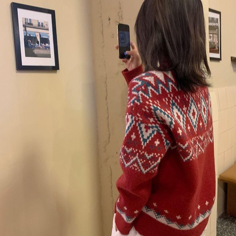 Mock Neck Patterned Sweater Product Image