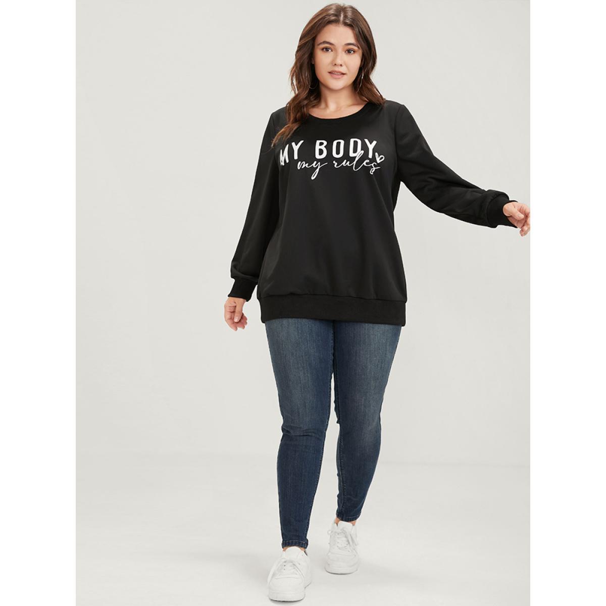 Plus Size Letter Print Drop Shoulder Sweatshirt Women Black Casual Printed Round Neck Dailywear Sweatshirts BloomChic 22-24/3X Product Image