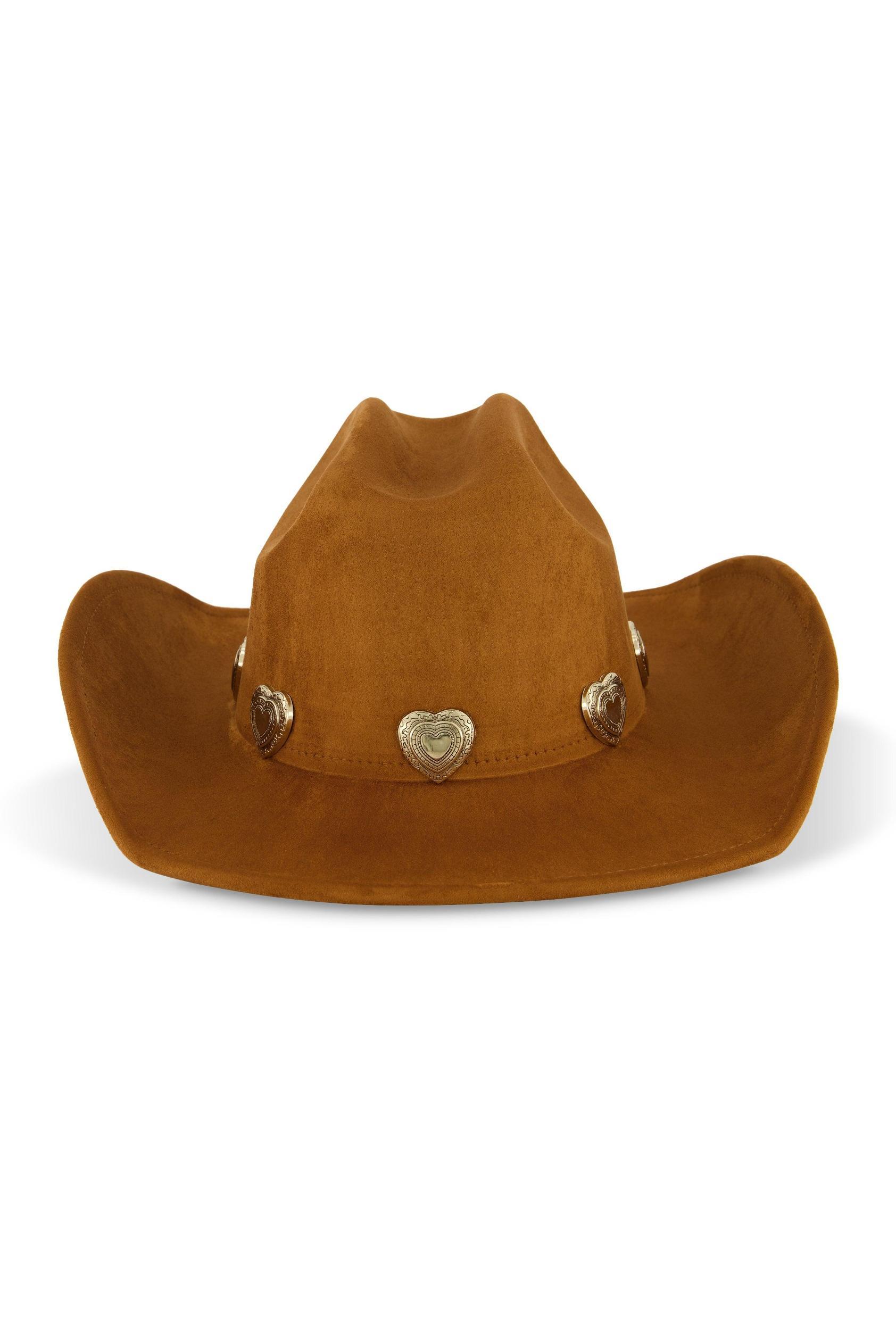 Womens Heart Trim Faux Suede Cowboy Hat Product Image
