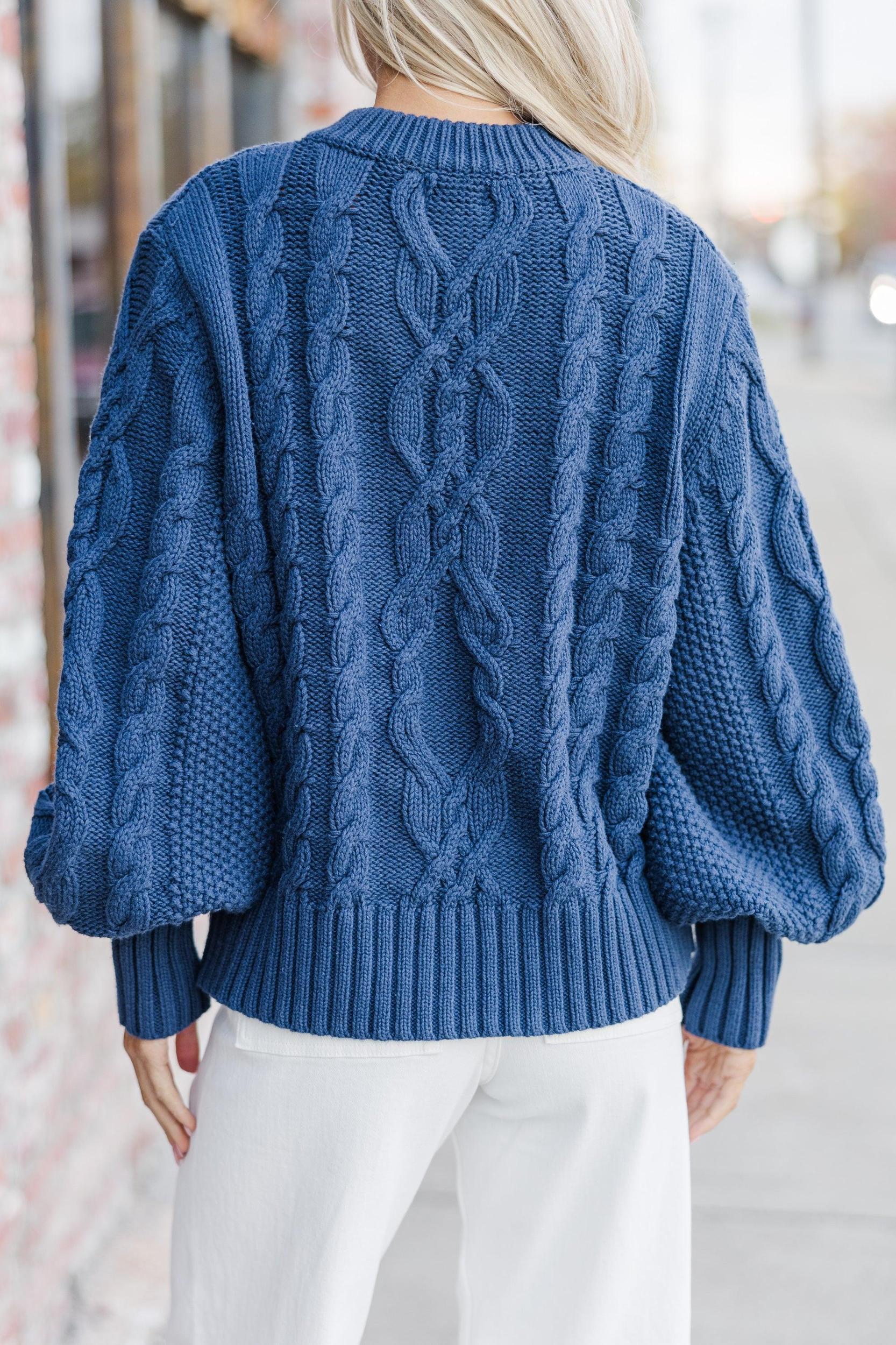 All The Good Navy Blue Cable Knit Cardigan Female Product Image