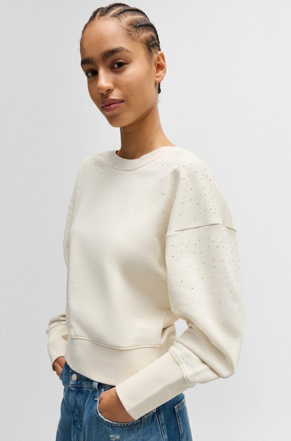 Embellished sweatshirt in cotton terry with ribbed trims Product Image