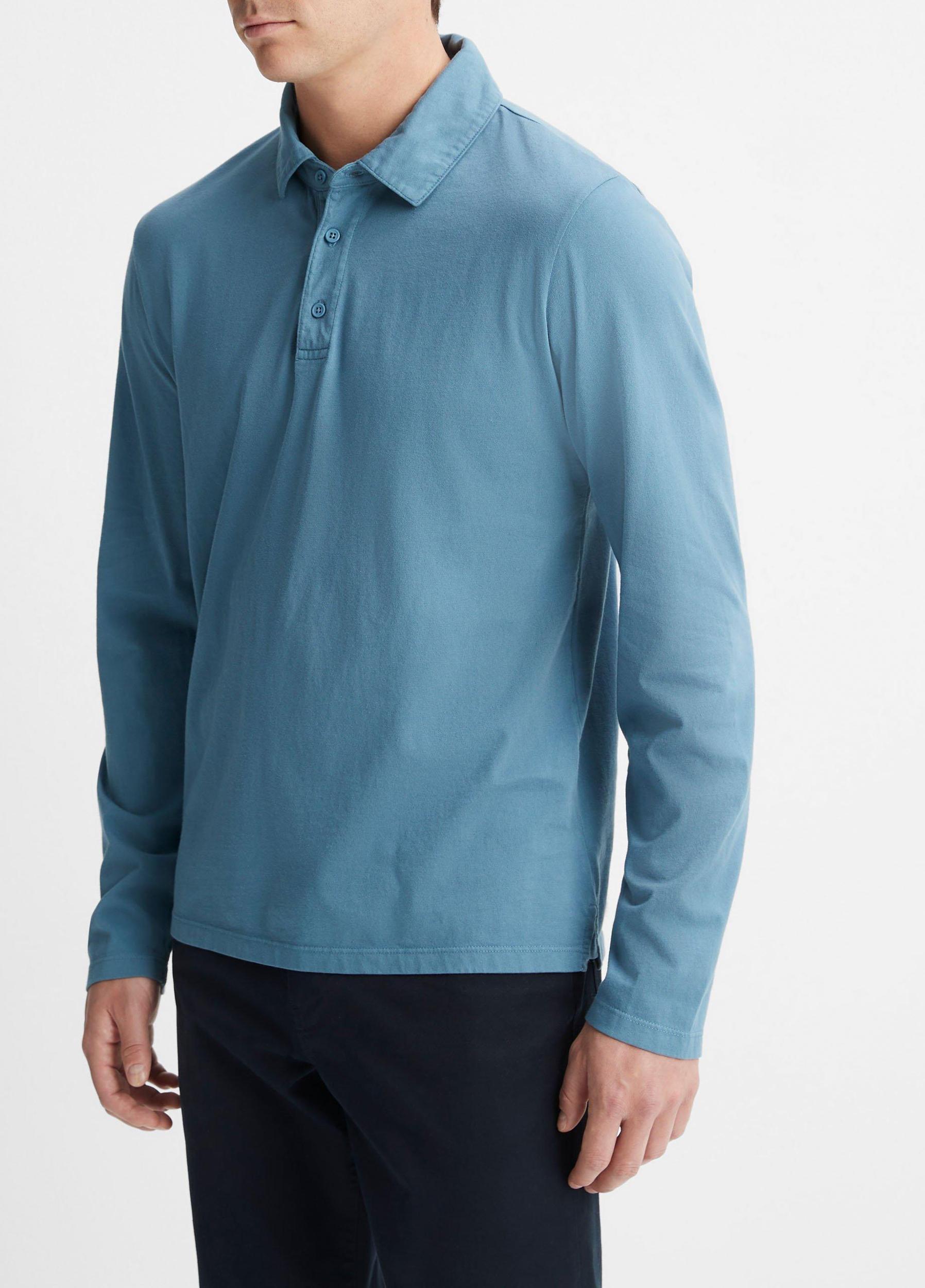 Mens Garment Dye Long-Sleeve Polo Shirt, Washed High Sea, Size XL Vince Product Image