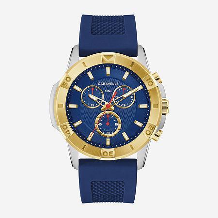 Caravelle by Bulova Mens Two-Tone Stainless Steel Blue Chronograph Dial Silicone Strap Watch - 45B161 Product Image