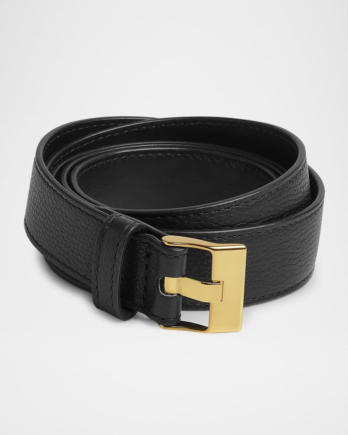 BOTTEGA VENETA Watch-buckle Intrecciato Medium Leather Belt In 1019 Black M Brass Product Image
