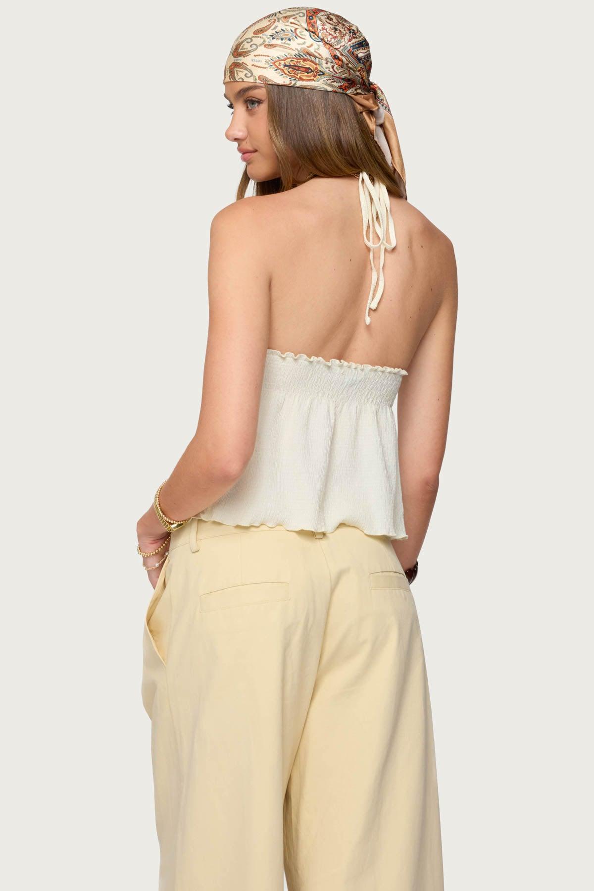 Textured Iridescent Babydoll Halter Top Product Image