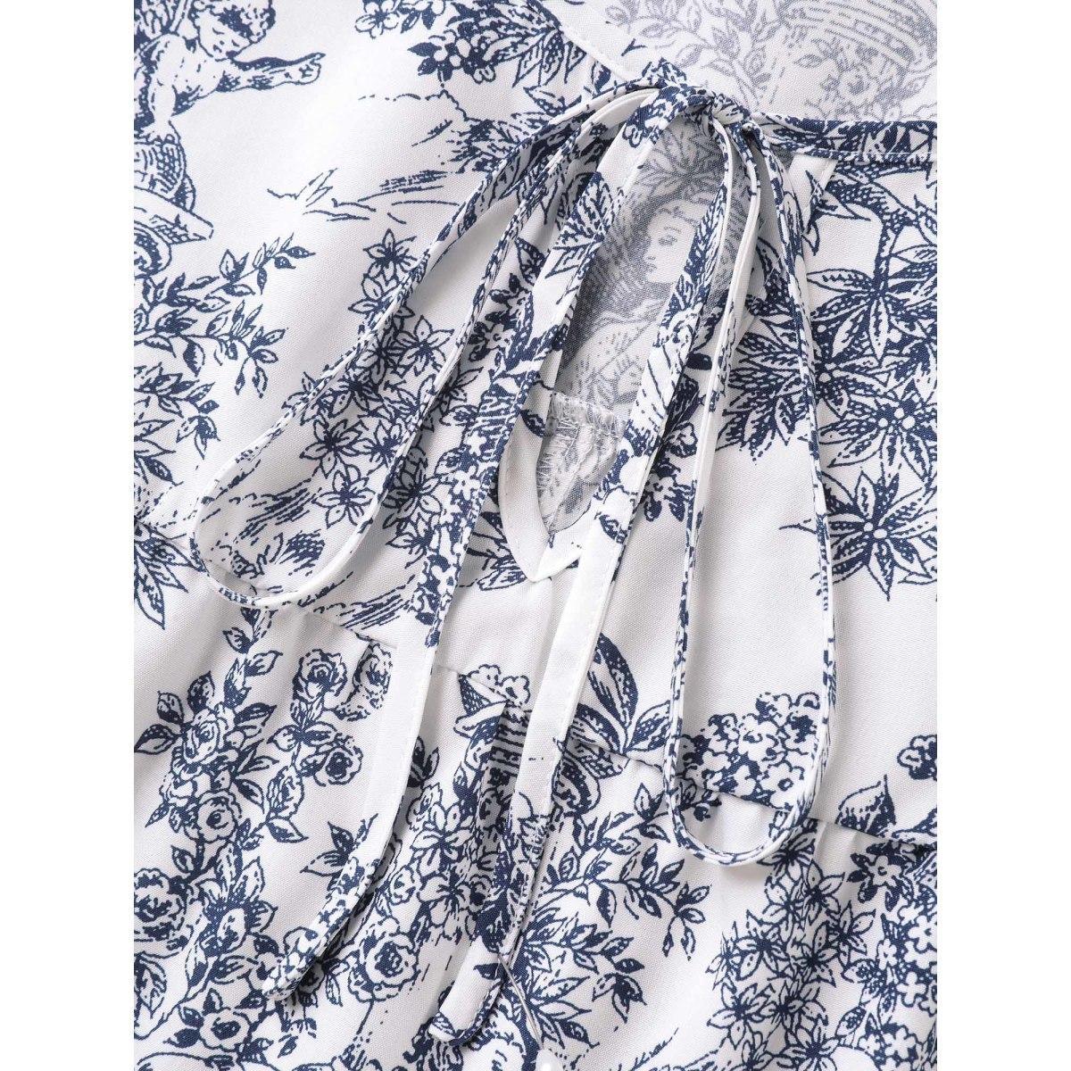 Plus Size DarkBlue Artistic Print A-Line Blouse Women Elbow-length sleeve V-neck Everyday-Elegant Blouses BloomChic 30/6X Product Image