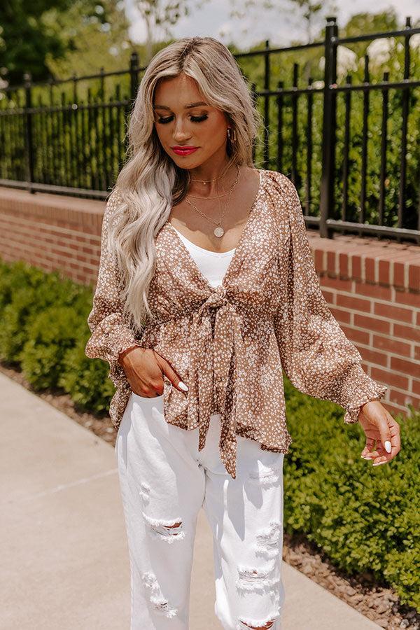 Brighter Than Sunshine Floral Front Tie Top In Mocha Product Image