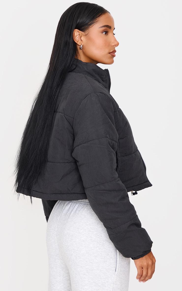 Black Super Cropped Peach Skin Puffer Product Image