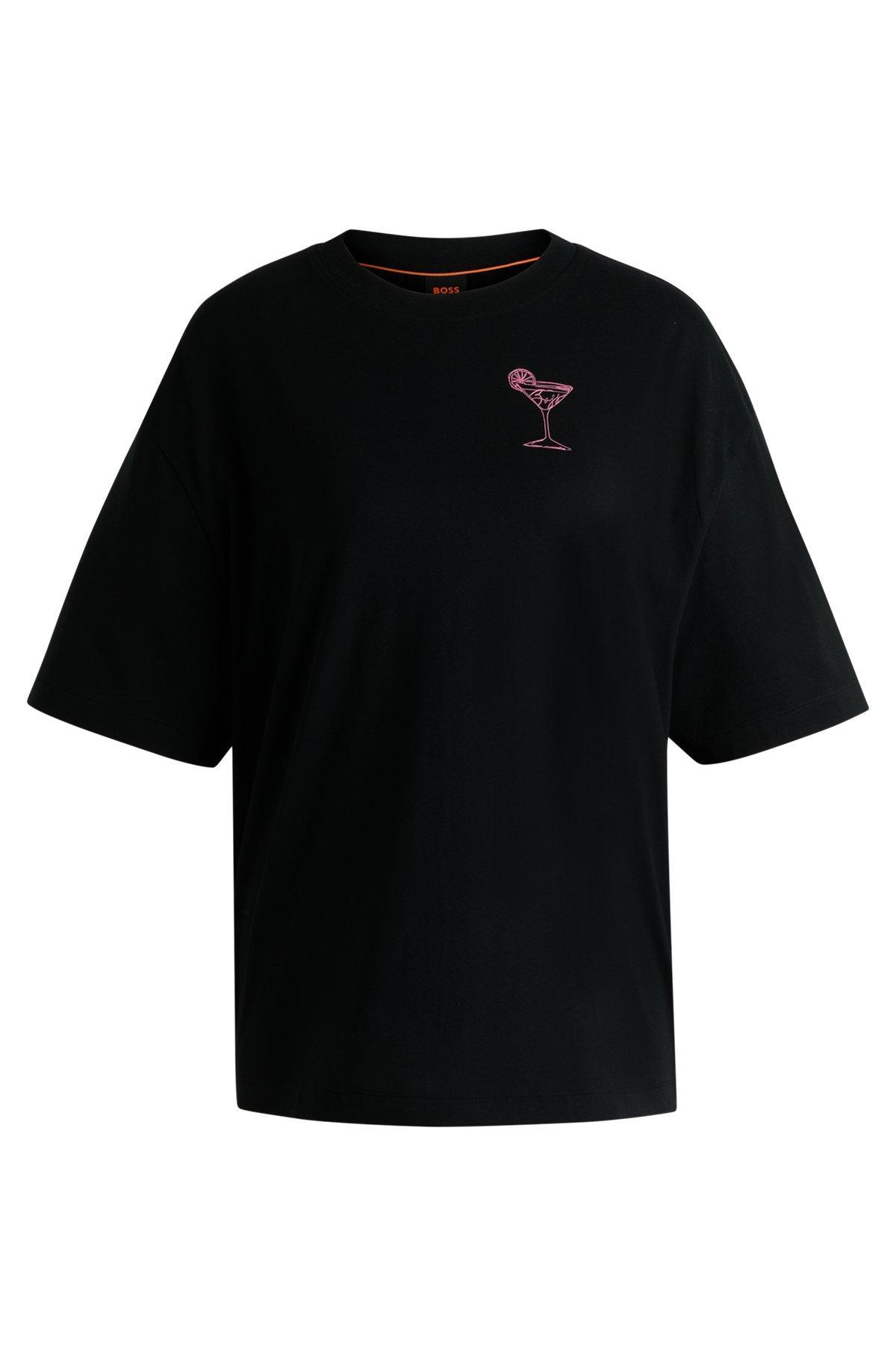 BOSS - Oversize T-shirt in cotton jersey with logo artwork - Black Product Image