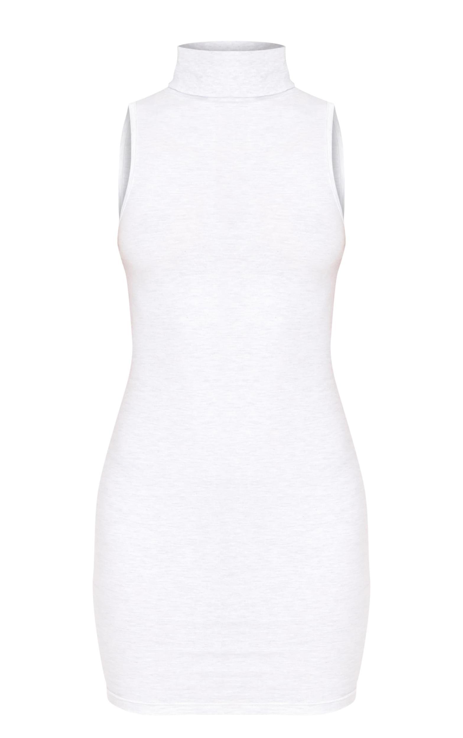 Grey Marl Cotton High Roll Neck Mini Dress Product Image