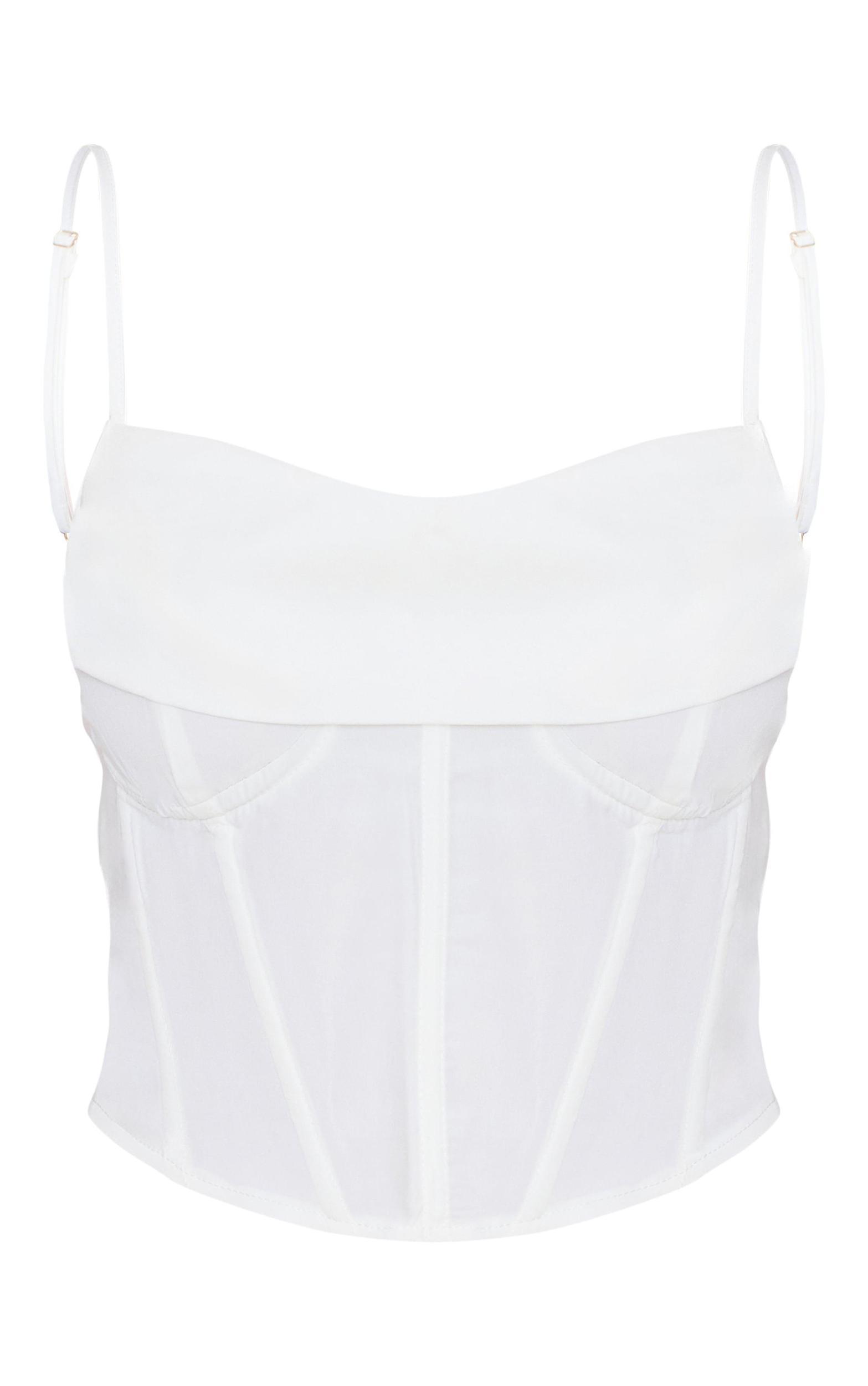 White Woven Cowl Neck Detail Strappy Dip Hem Corset Product Image