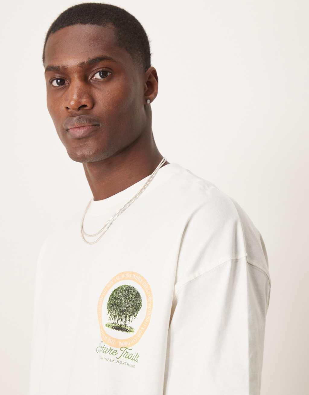 ASOS DESIGN oversized t-shirt with scenic graphic in cream Product Image
