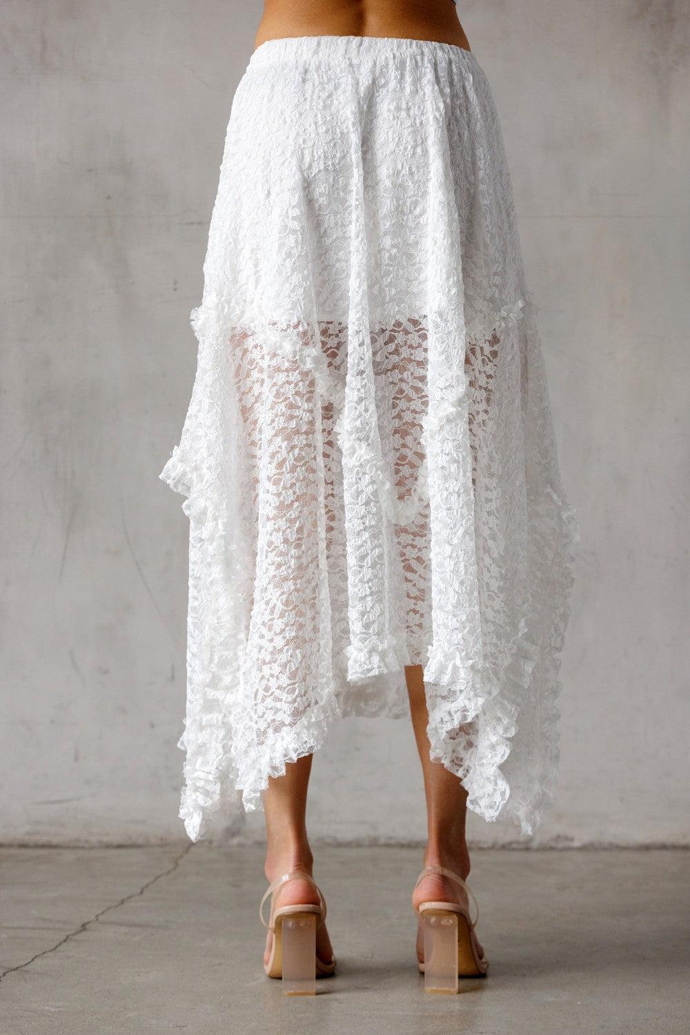 Grace Lace Asymetrical Midi Skirt | White Product Image