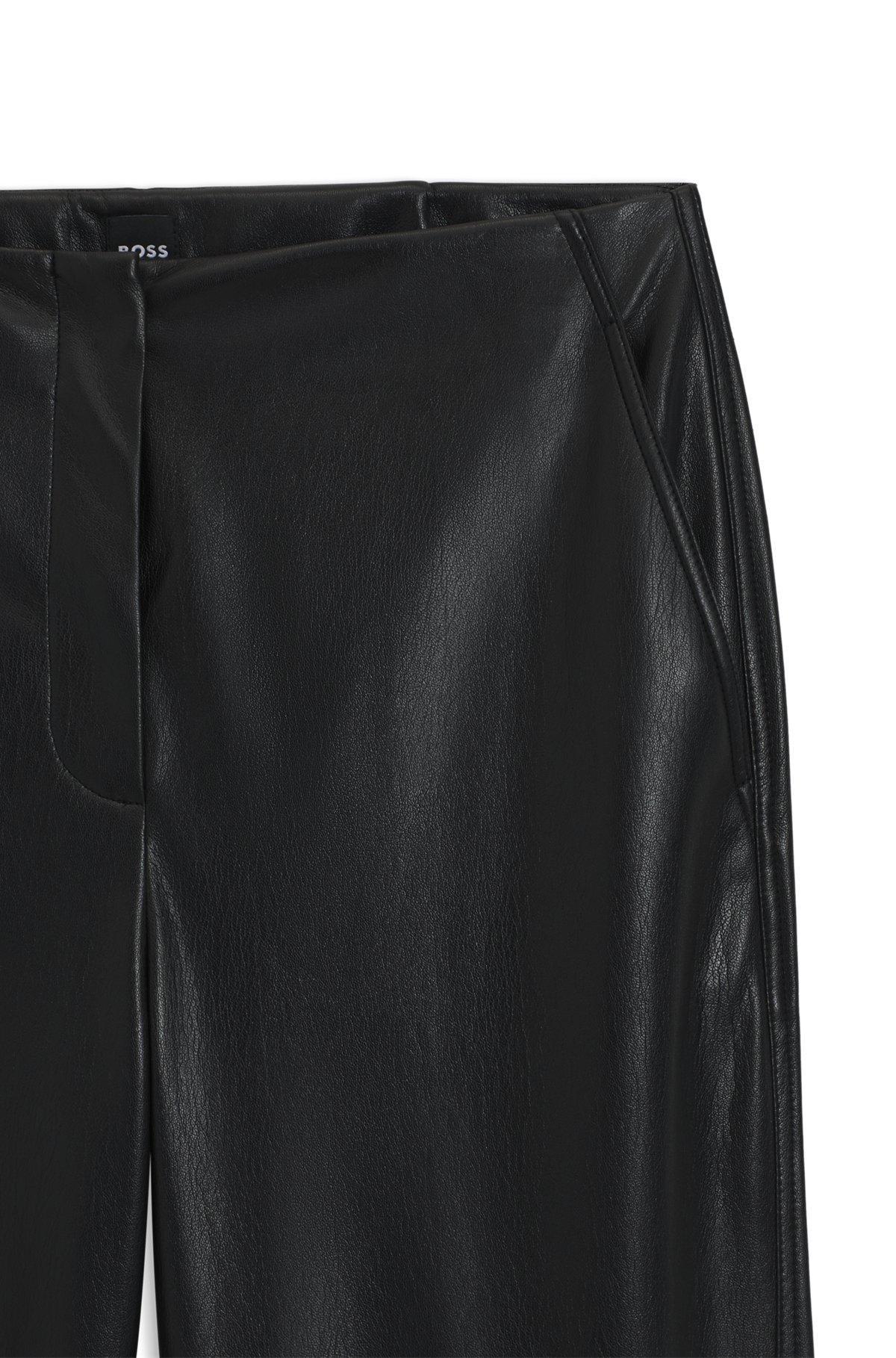 BOSS - Straight-leg trousers in faux leather - Black Product Image