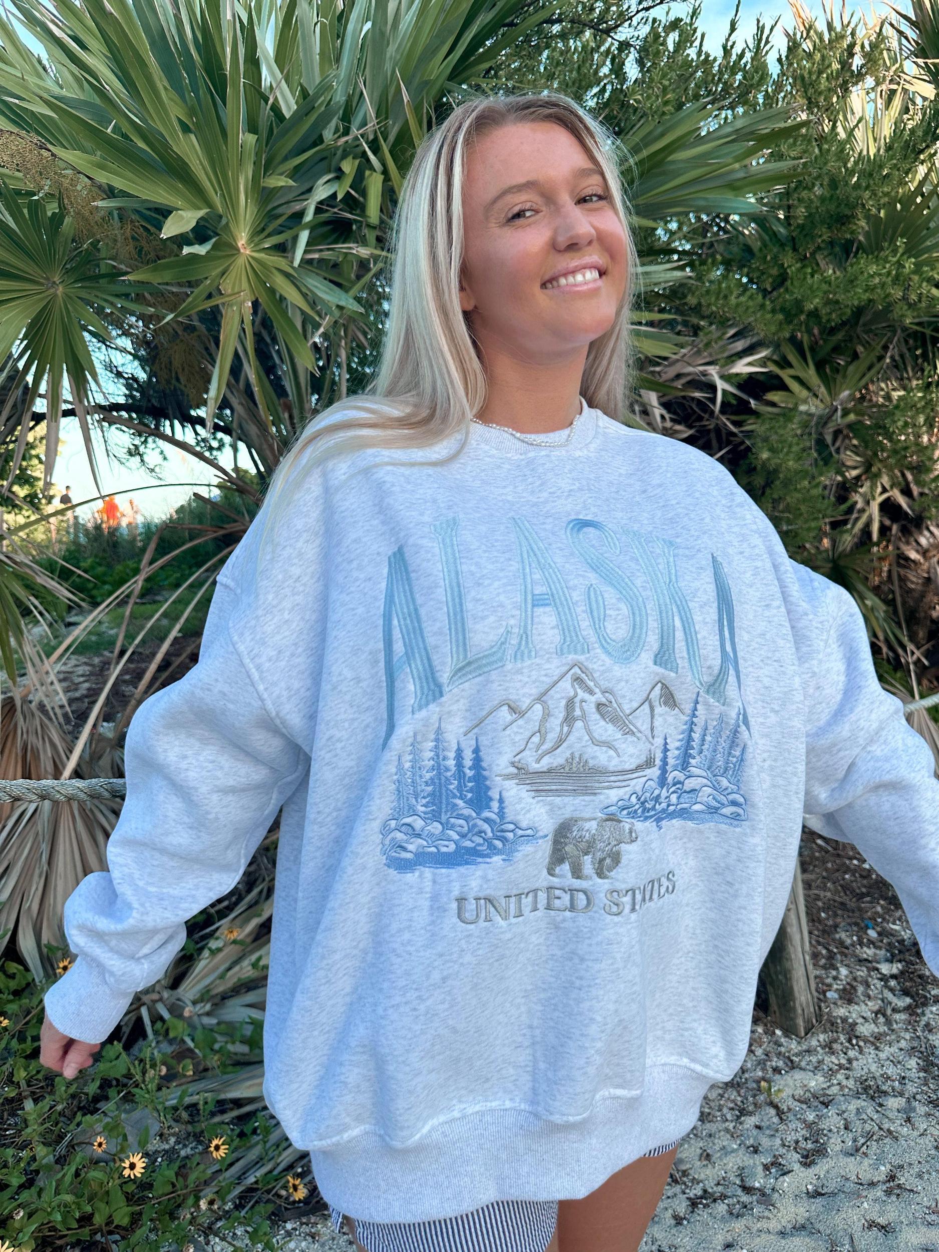 Pearl Grey Alaska Detailed Embroider Sweatshirt Product Image