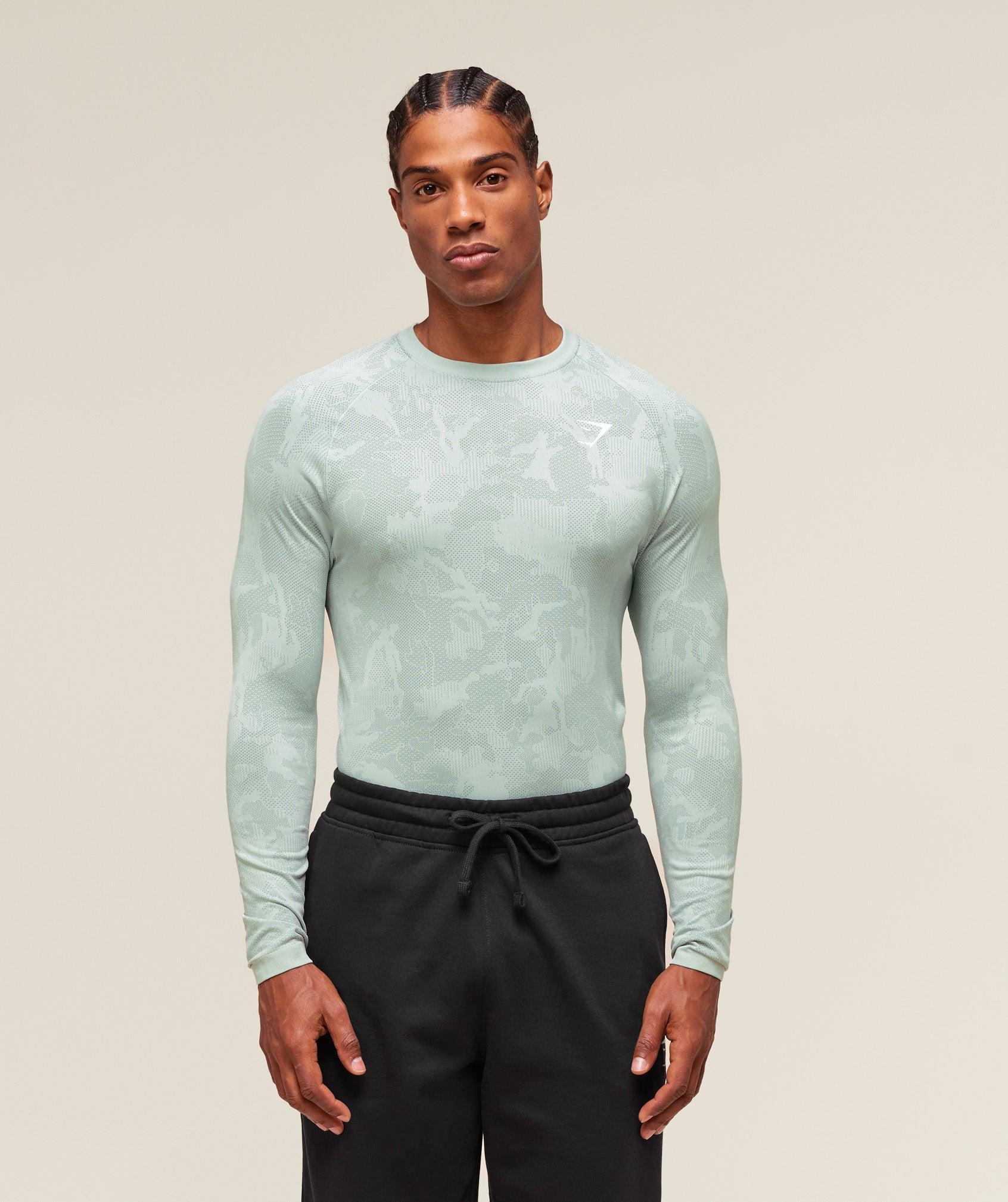 Gymshark Geo Seamless Long Sleeve T-Shirt - Morning Blue/Celeste Blue Male Product Image