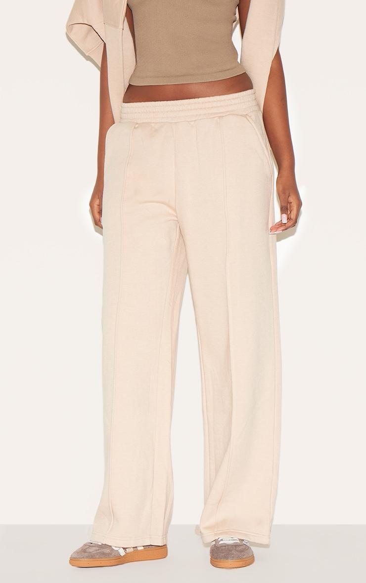 Oatmeal Wide Leg Pintuck Sweatpants Product Image