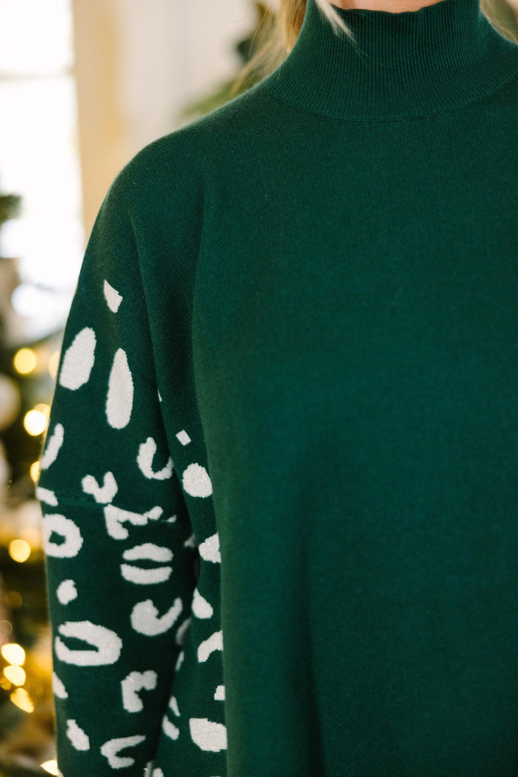 All In Theory Emerald Green Leopard Sweater Tunic Female Product Image