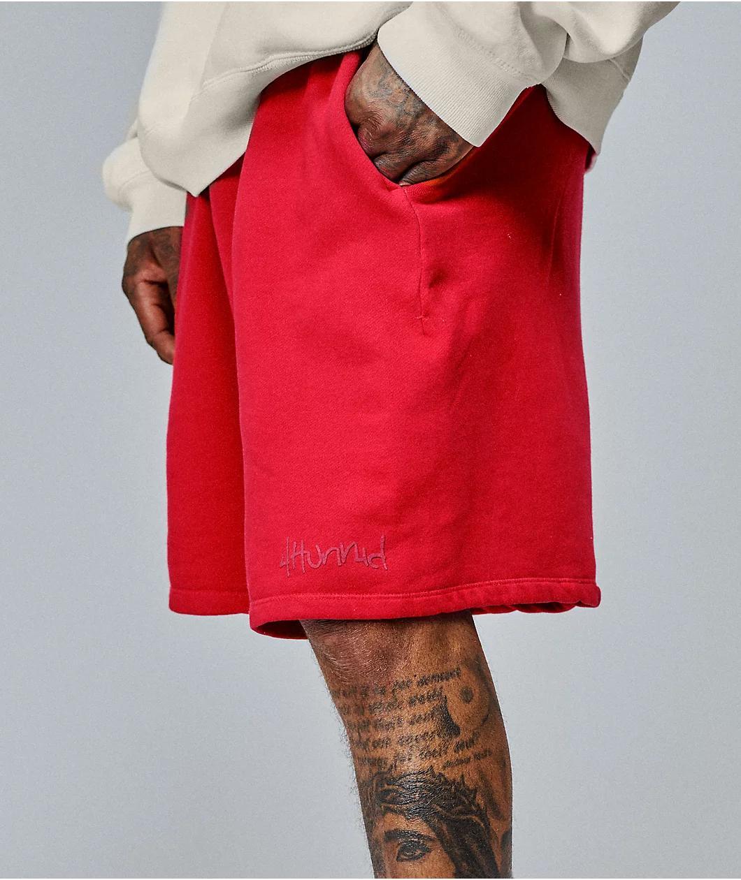 4Hunnid Komfort Kollection Red Pigment Dye Sweat Shorts Product Image