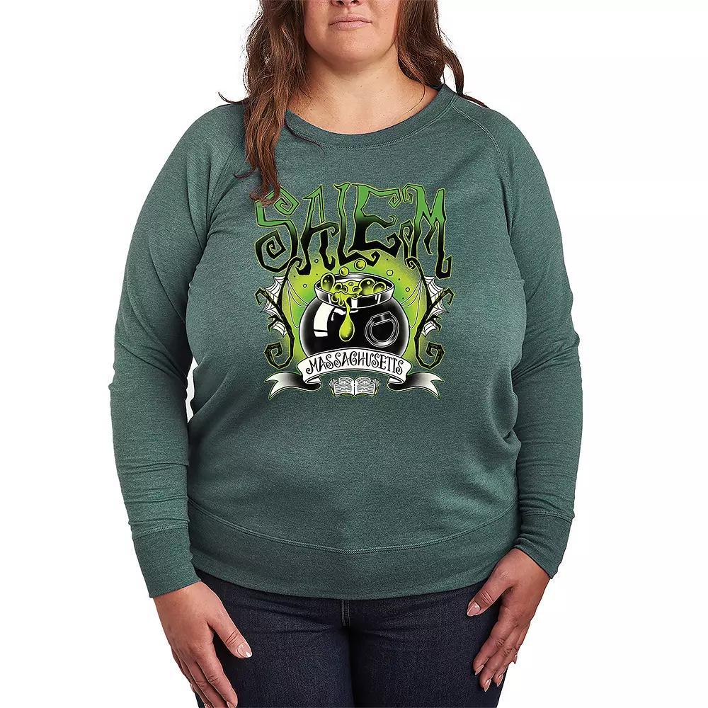 Plus Size Salem Witchy Collegiate French Terry Long Sleeve Tee, Womens Grey Blue Product Image