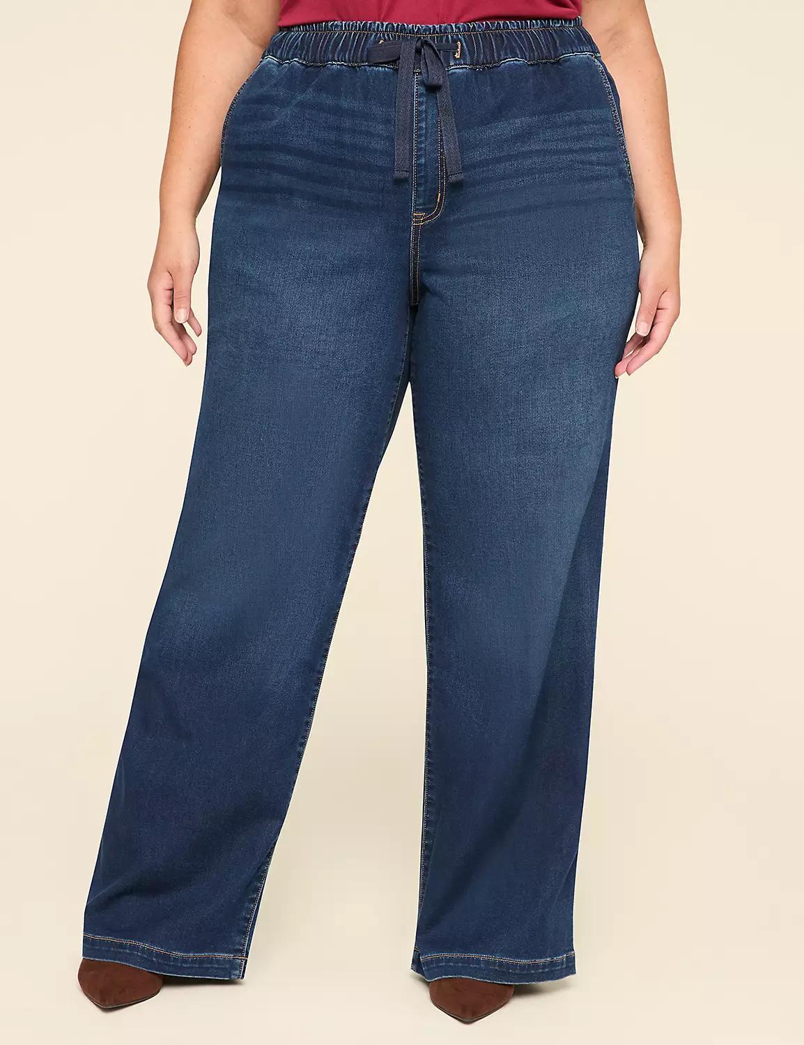 Pull-On Knit Denim High-Rise Wide Leg Jean Product Image