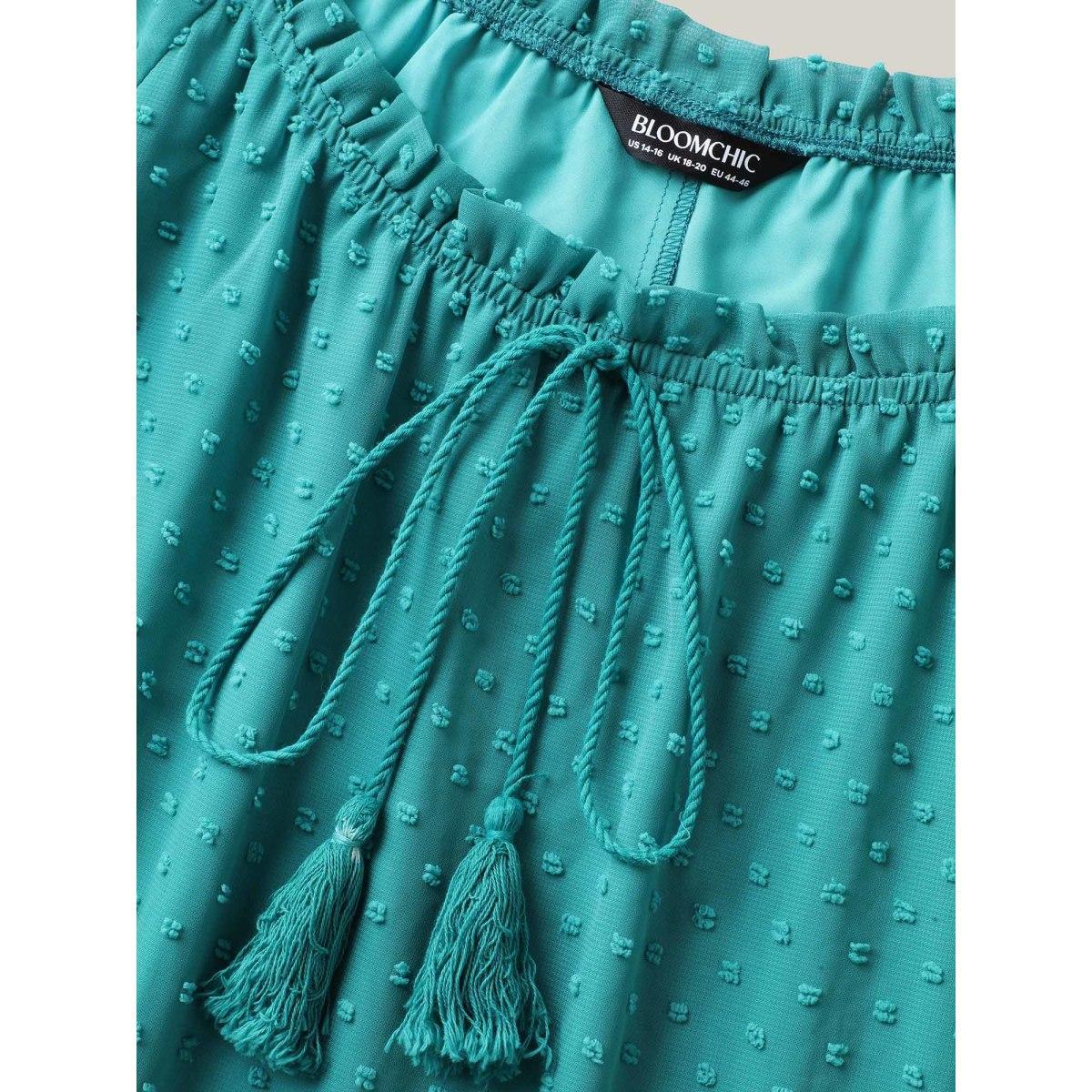 Plus Size Polka Dot Texture Tiered Tassel Midi Dress Emerald Women U-neck Half Sleeve Curvy BloomChic 18-20/2X Product Image