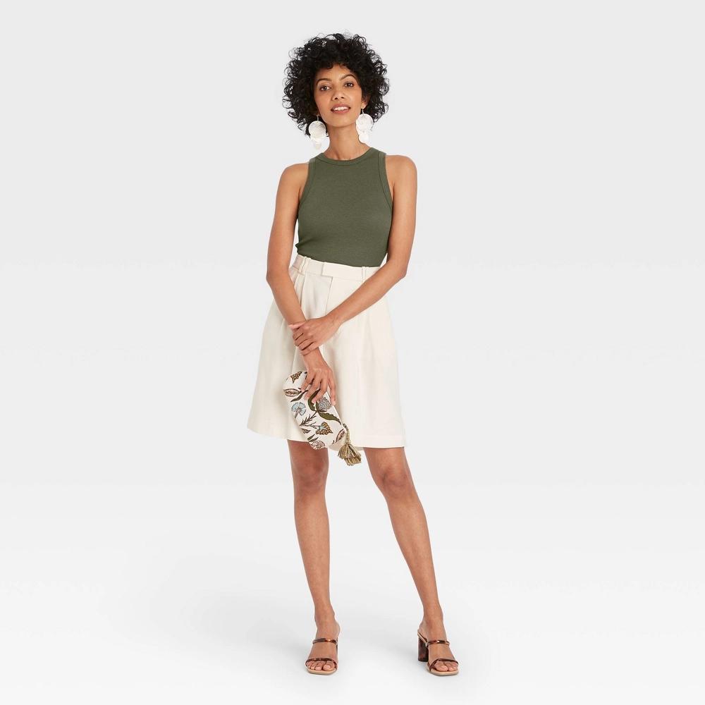 Women's Slim Fit Ribbed Tank Top - A New Day™ Olive XL: Crew Neck, Pullover, Midweight Fabric Product Image