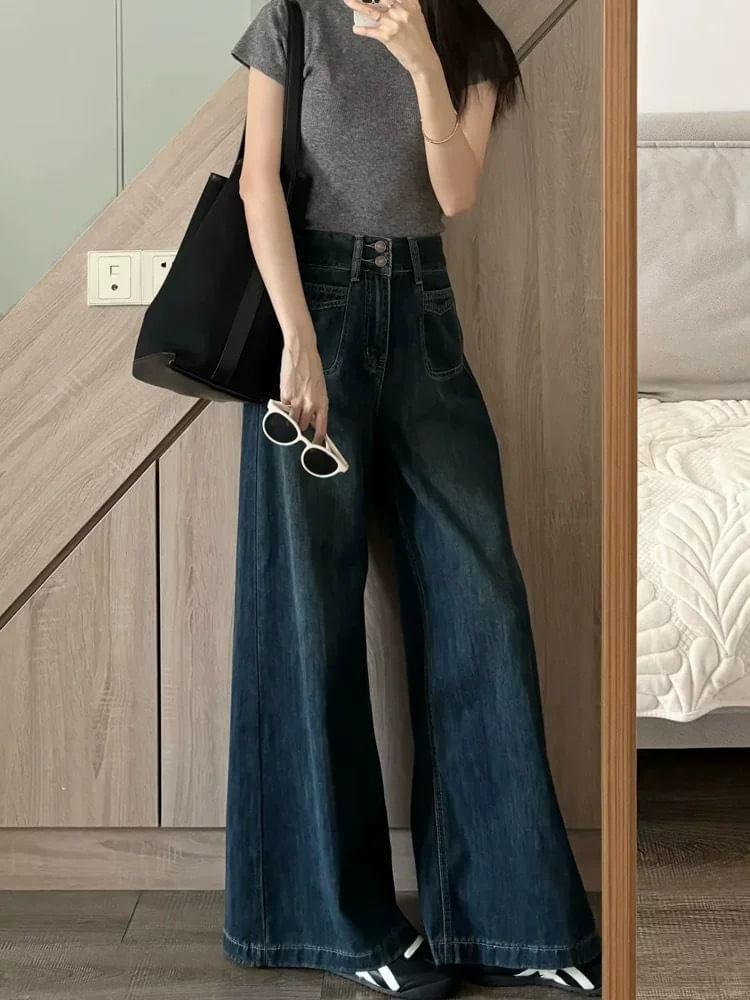 High Rise Washed Wide Leg Jeans Product Image