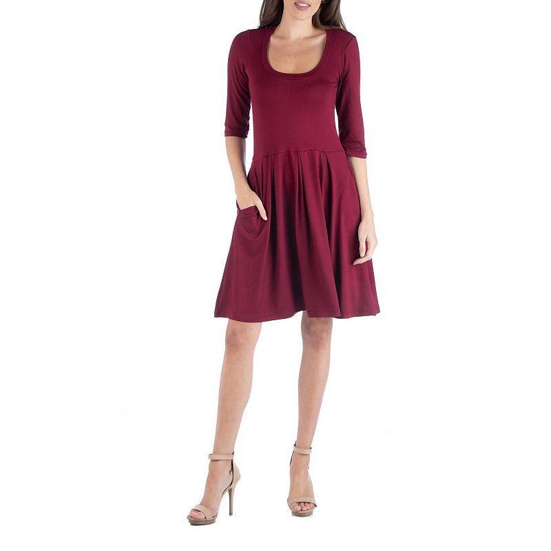 Women's 24Seven Comfort Apparel Three-Quarter Sleeve Fit And Flare Mini Dress, Size: Large, Brown Product Image