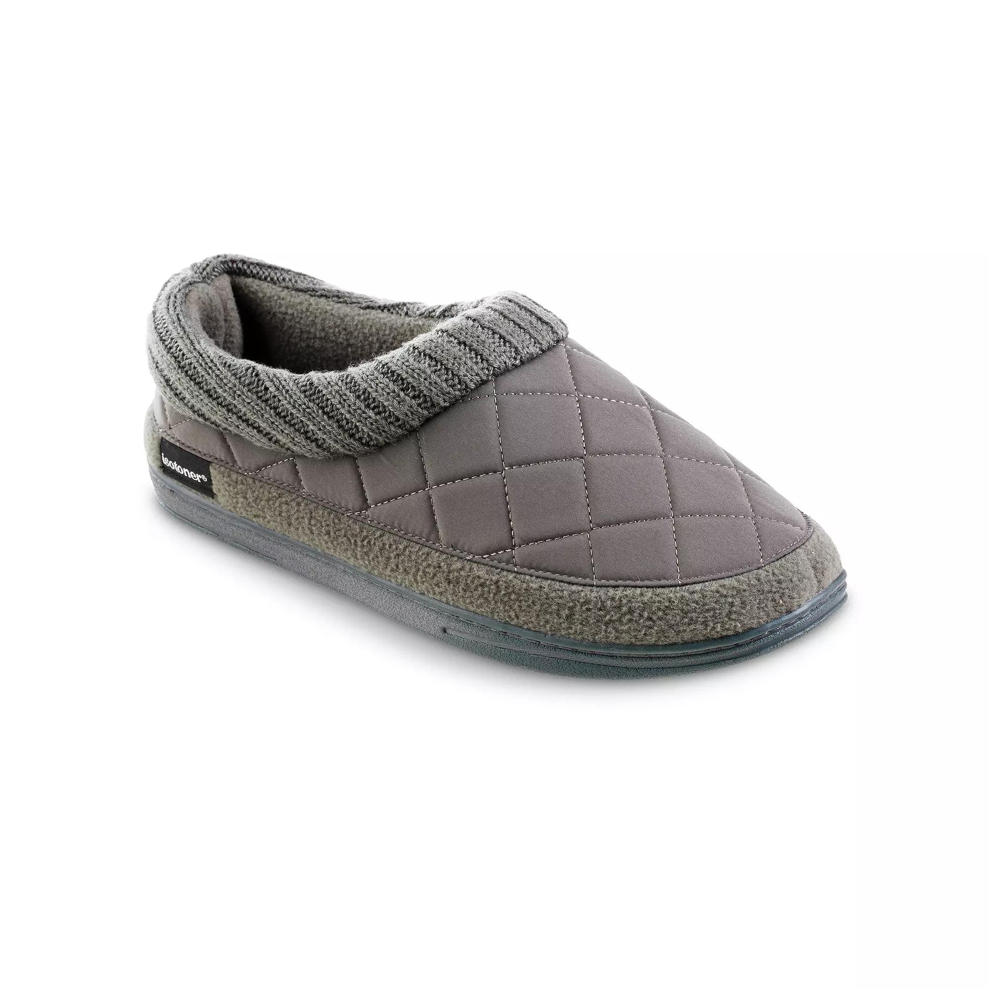 isotoner Quilted Nylon Levon Low Boot Mens Slippers Grey Product Image