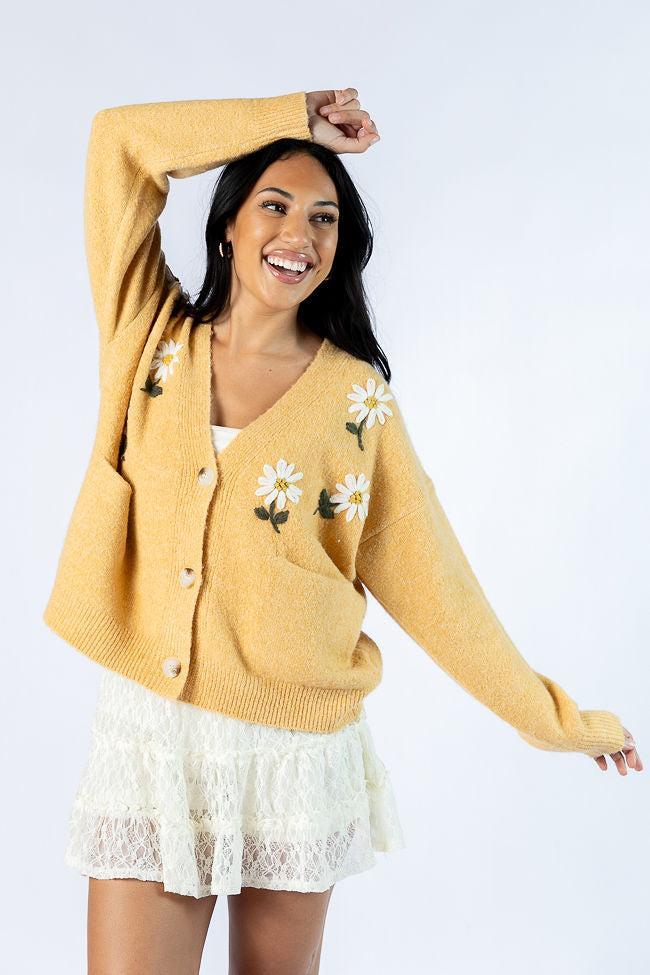 Fields Of Hope Mustard Floral Embroidered Cardigan Product Image