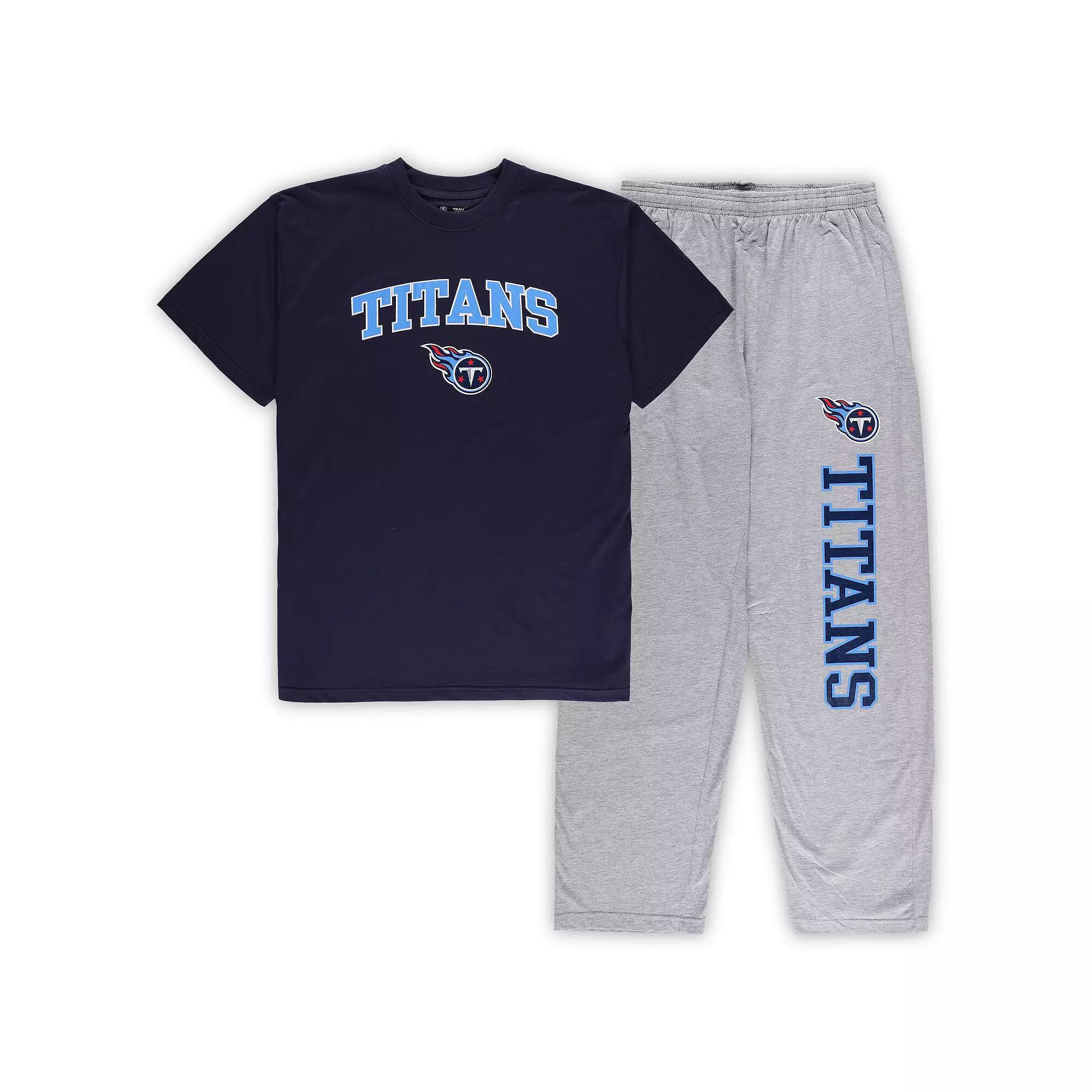Men's Concepts Sport Navy/Heather Gray Tennessee Titans Big & Tall T-Shirt & Pajama Pants Sleep Set, Size: 2XLT, Blue Product Image
