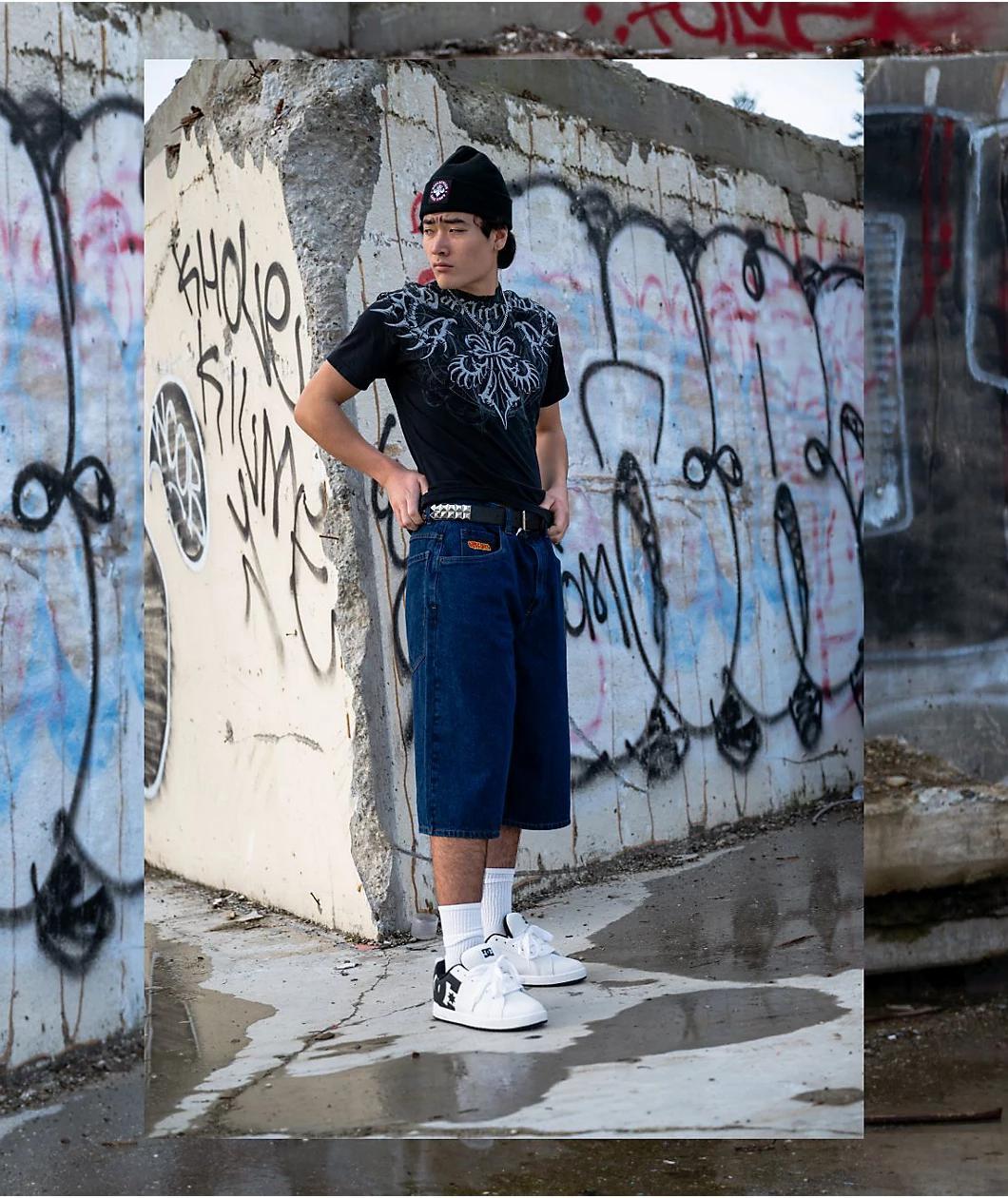 Empyre Ultra Wide Dark Blue Skate Jean Shorts Product Image