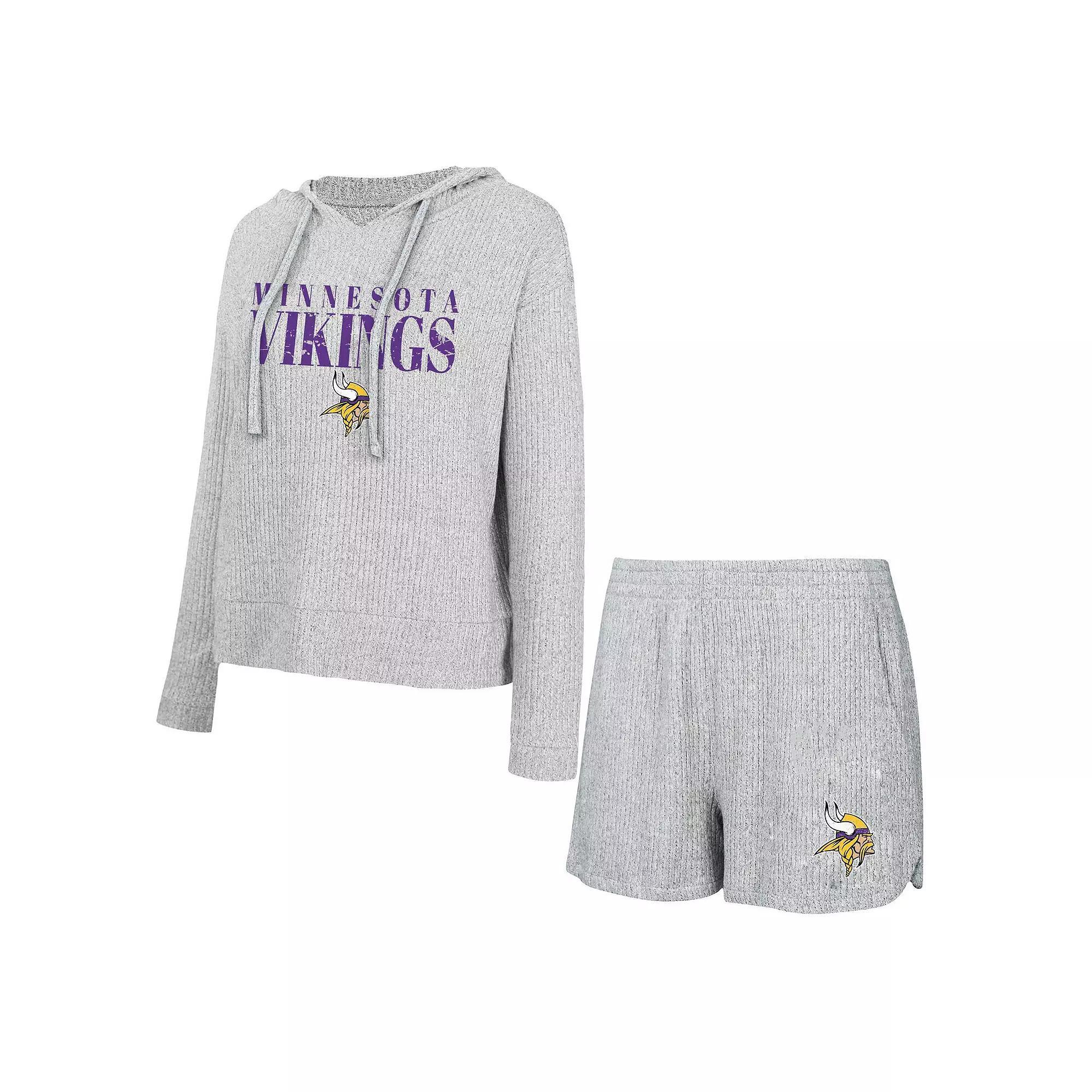Women's Concepts Sport Gray Minnesota Vikings Juniper Long Sleeve Hoodie T-Shirt & Shorts Set, Size: Medium, Grey Product Image