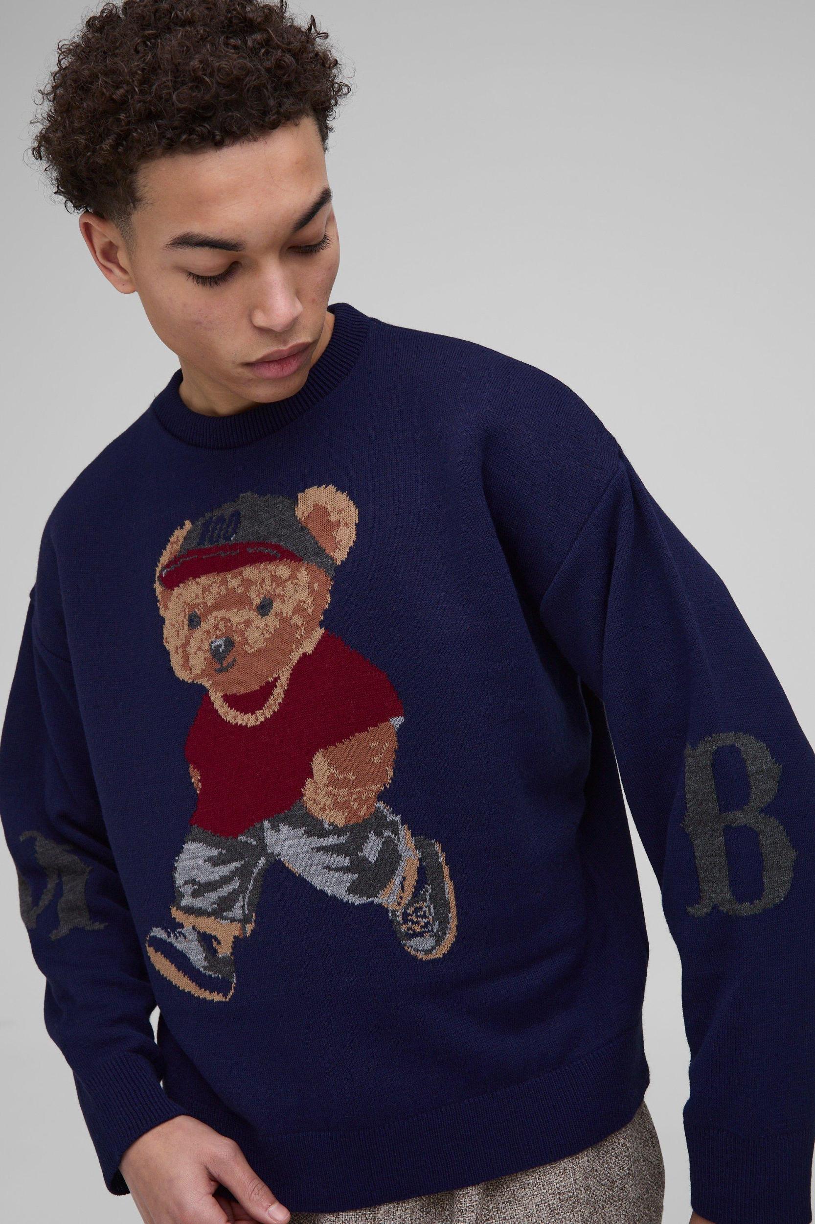 Oversized Boxy Teddy Knitted Sweater | boohooMAN USA Product Image