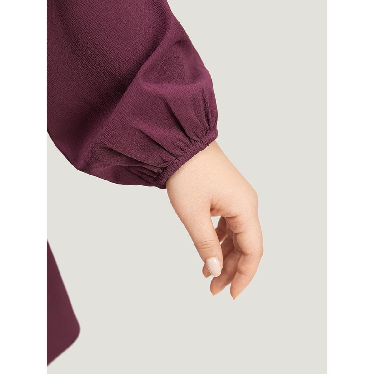 Plus Size Halloween Plain Lantern Sleeve Belted Lace Up Asymmetrical Hem Dress Purple Women Office Elastic cuffs Tie Neck Long Sleeve Curvy Knee Dress BloomChic 12/L Product Image