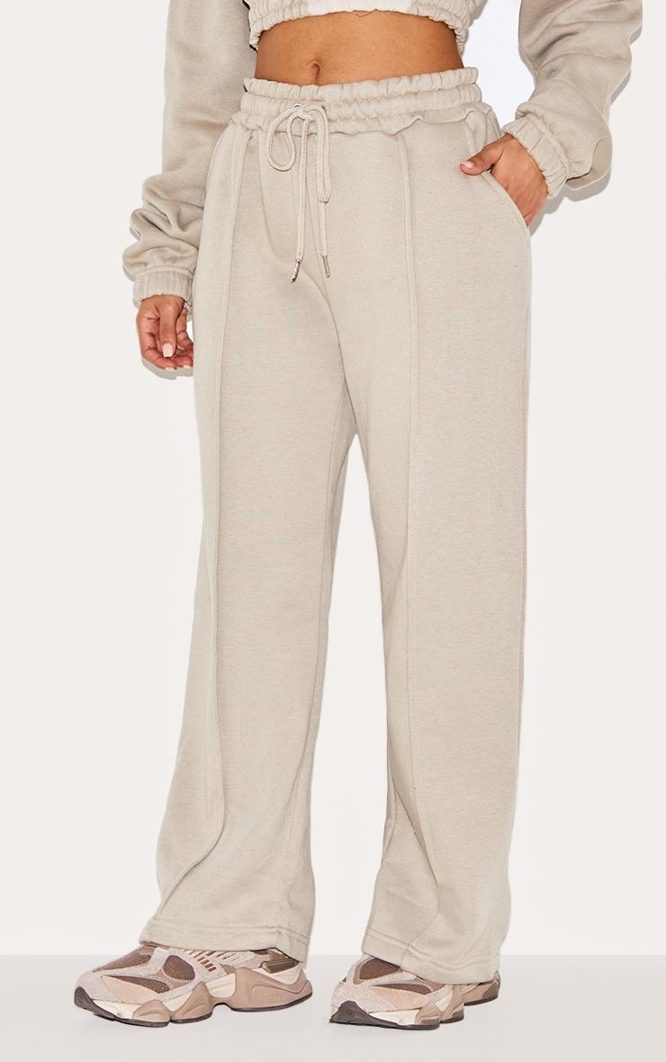 Petite Moss Grey Wide Leg Seam Detailed Sweatpants Product Image