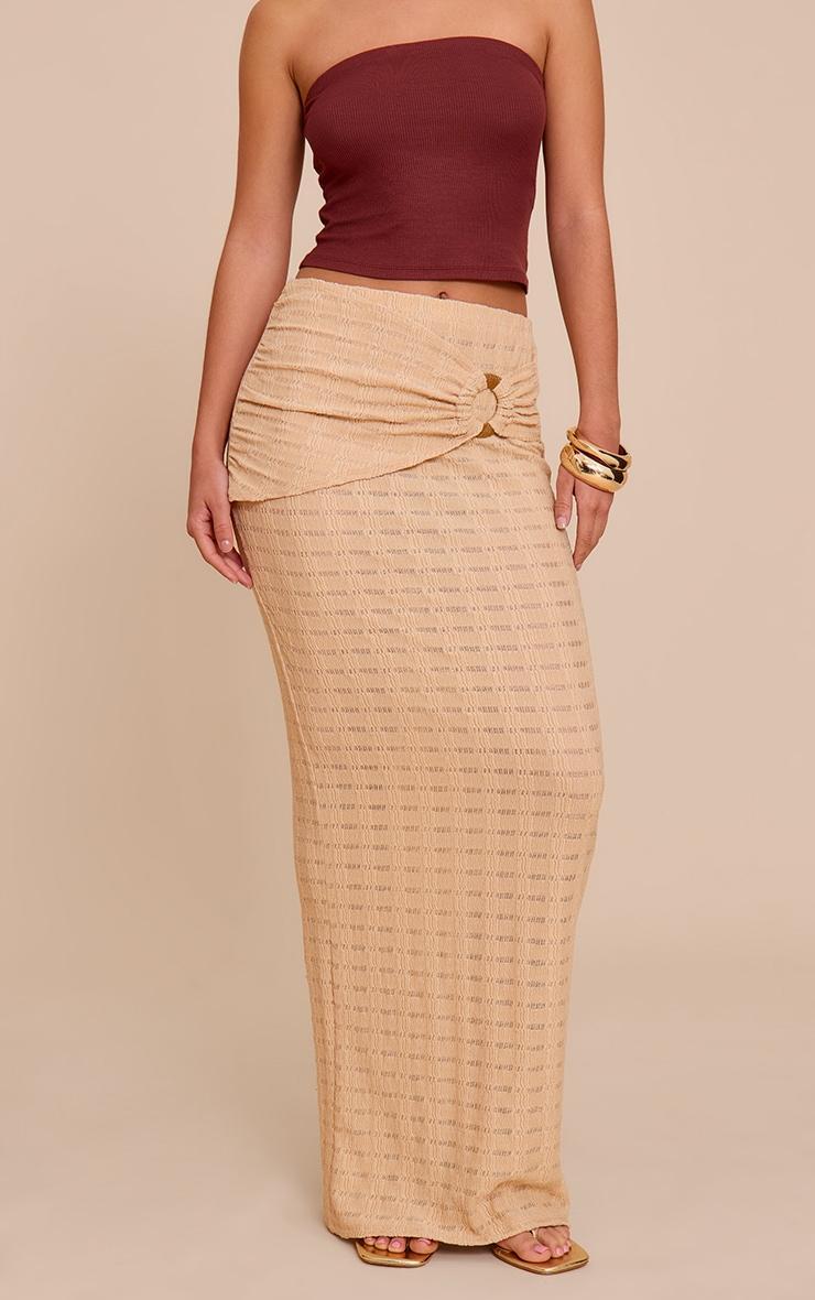 Stone Textured Wooden Trim Maxi Skirt Product Image