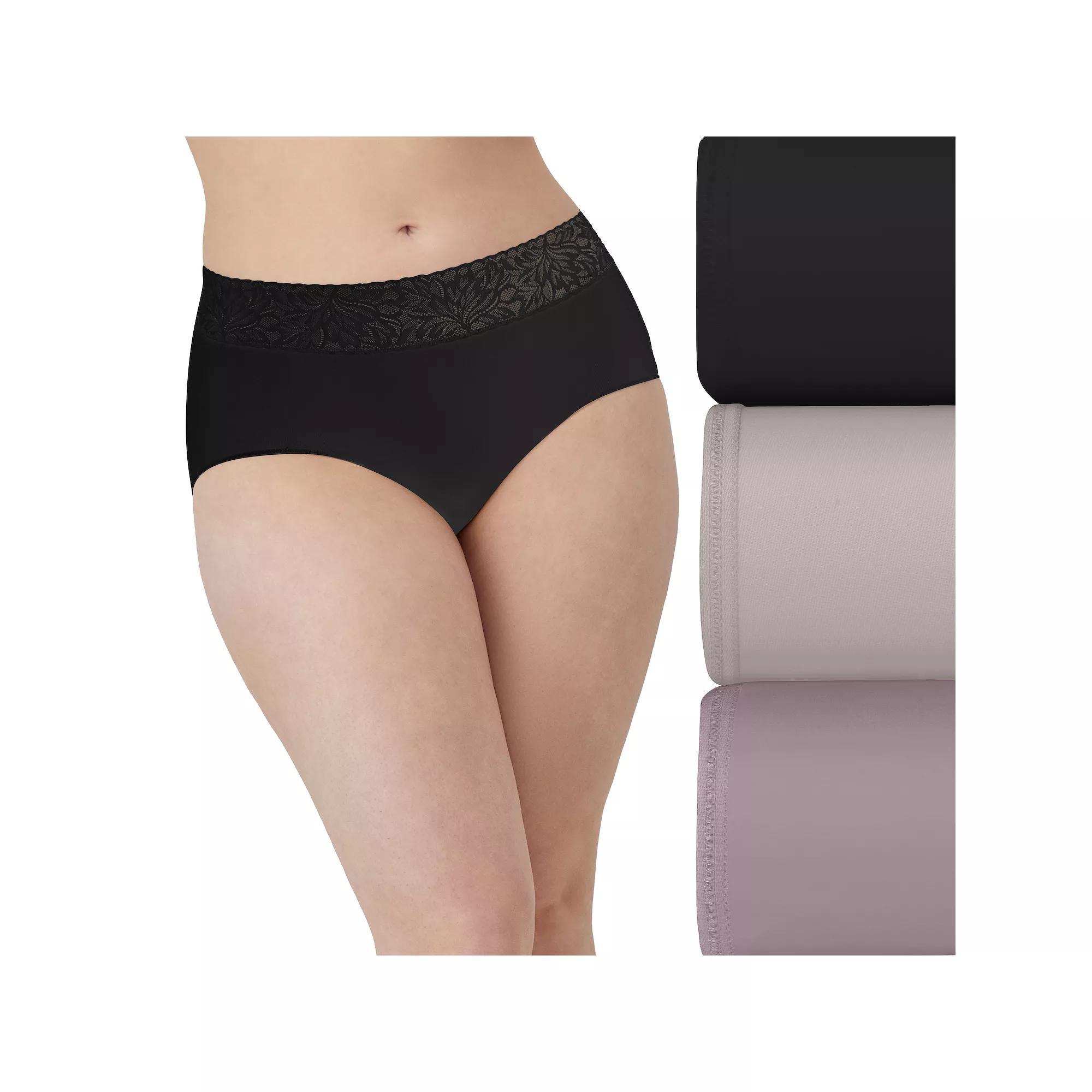 Bali 3-Pack Modern Seamless Lace Trim Brief Underwear DFMLB3, Women's, Size: 5, Black Blush Purple Product Image
