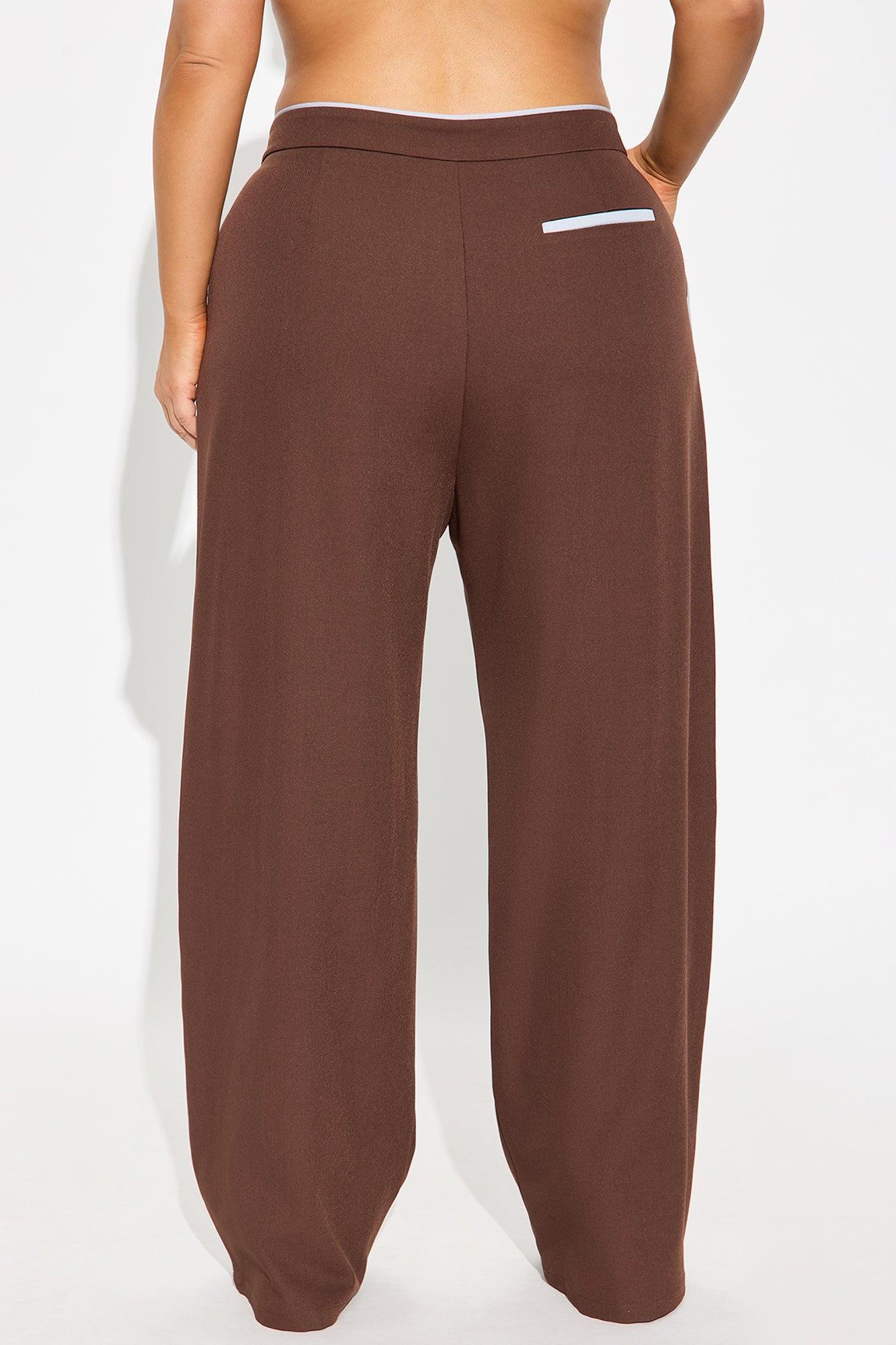 Faye Wide Leg Trouser Pants - Brown/combo Product Image