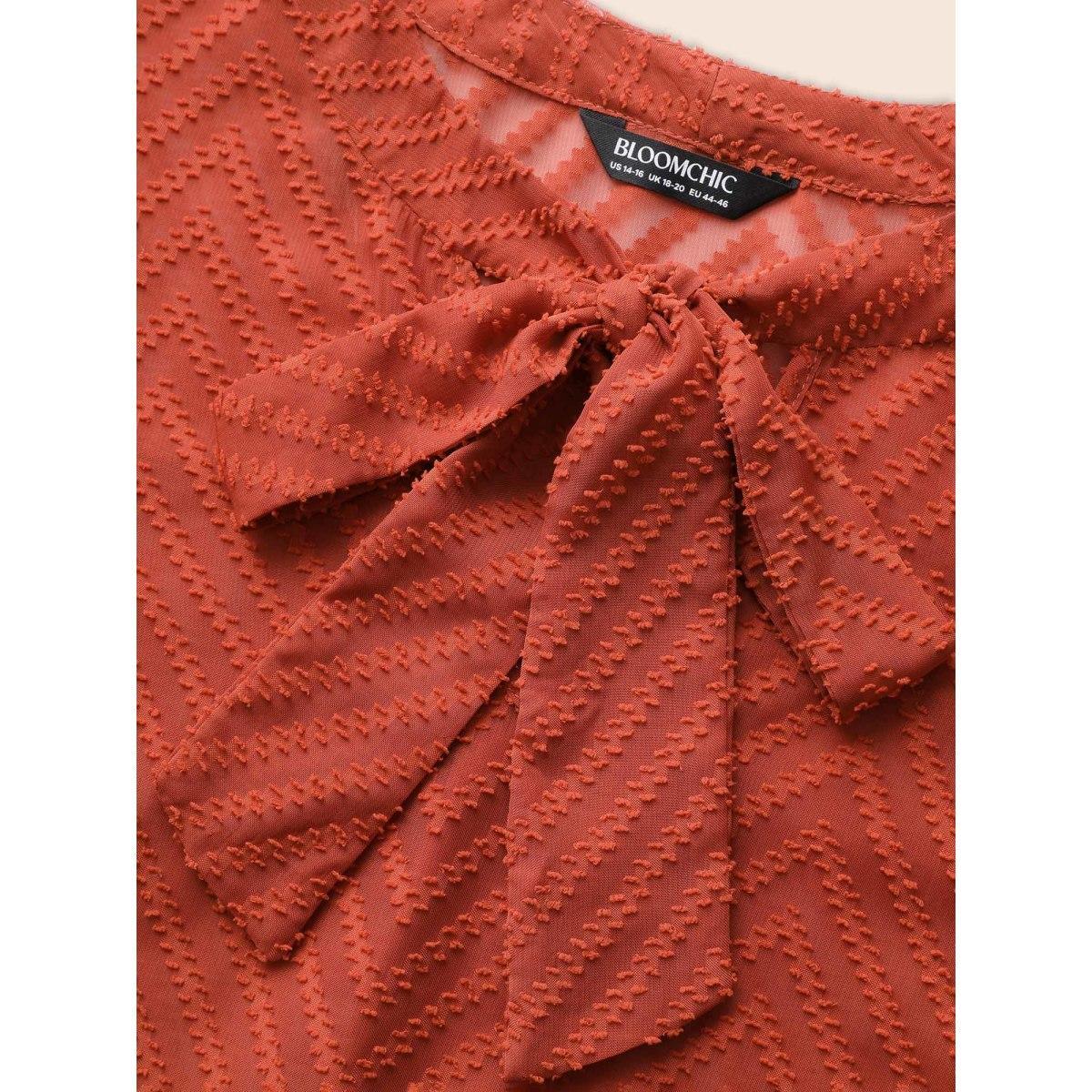 Plus Size Rust Wicked Neck Ribbon Lantern Sleeve Blouse Women Elegant Long Sleeve Ribbon-tied collar Everyday Blouses BloomChic 30/6X Product Image