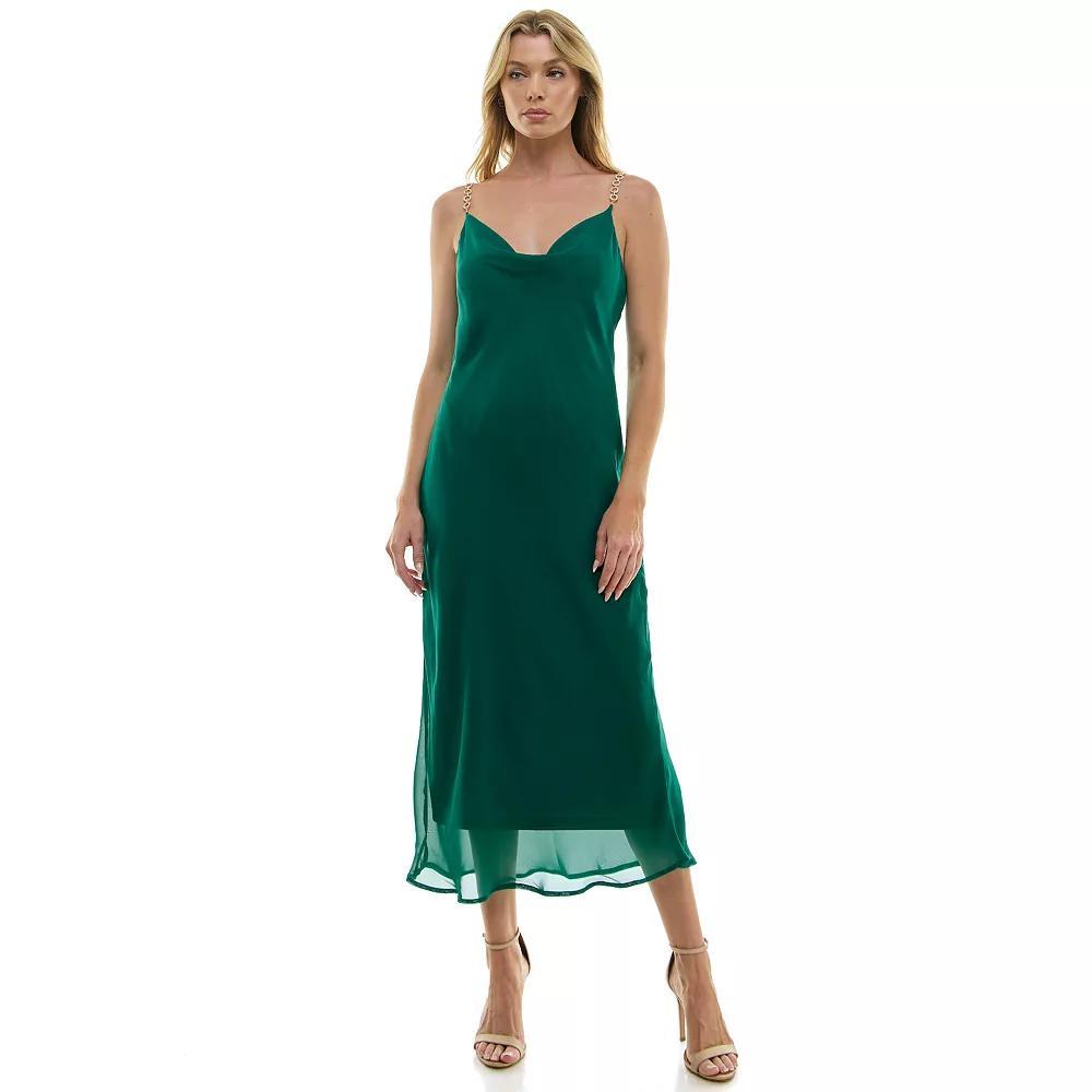 Women's Luxology Novelty Trim Chain Strap Slip Maxi Dress, Size: Large, Green Product Image