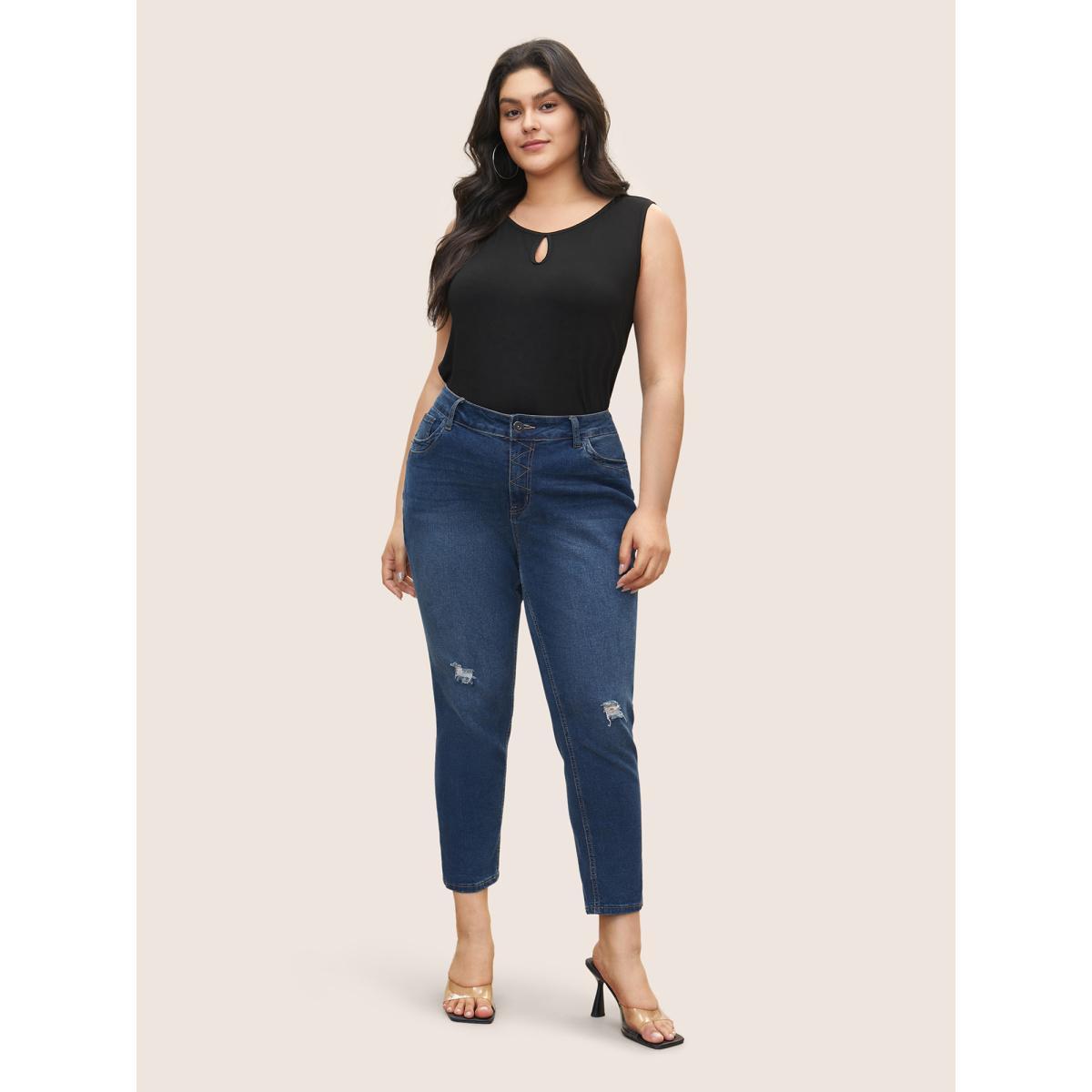 Plus Size Supersoft Essentials Solid Keyhole Tank Top Women Black Casual Non Round Neck Everyday Tank Tops Camis BloomChic 10/M Product Image