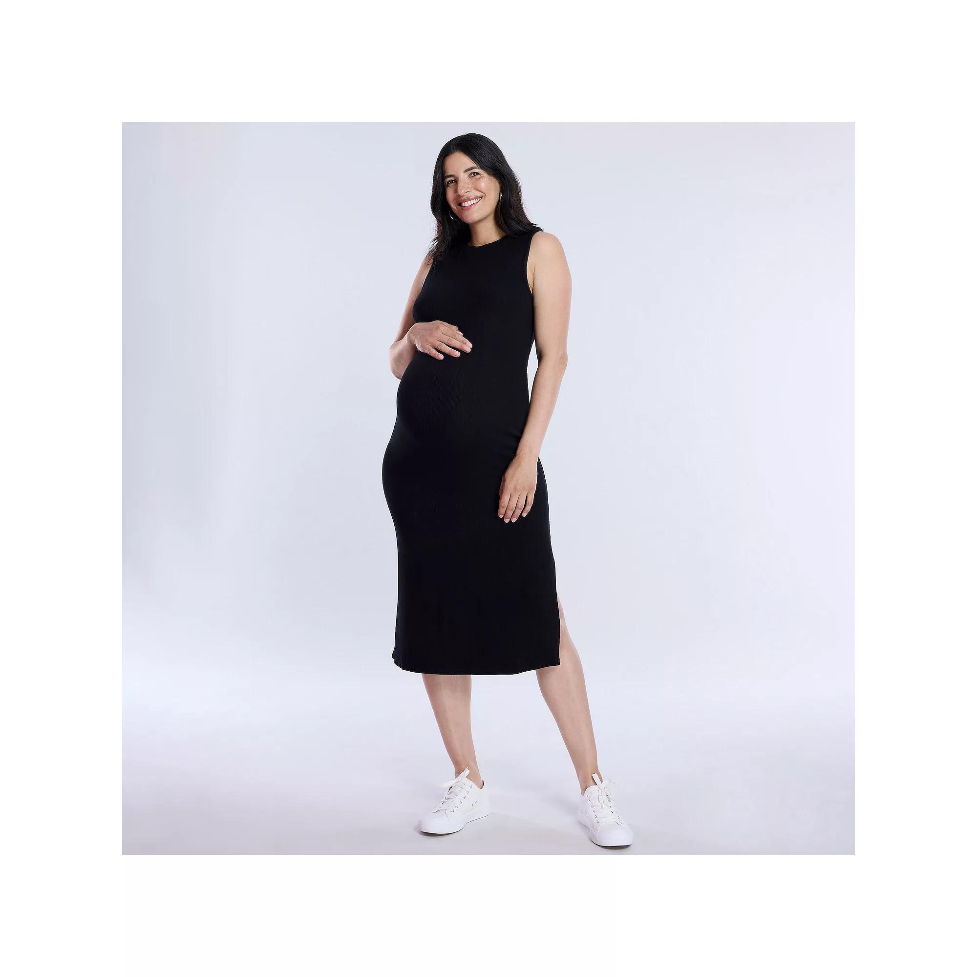 Maternity Motherhood® Rib Knit Midi Dress, Women's, Size: XS-MAT, Black Product Image