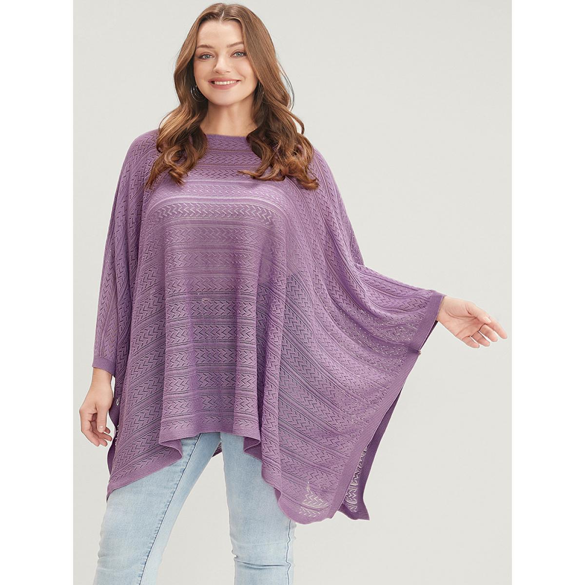 Plus Size Plain Asymmetrical Hem Dolman Sleeve Knit Top Mauve Women Vacation Loose Long Sleeve Dailywear Pullovers BloomChic 14-16/1X Product Image