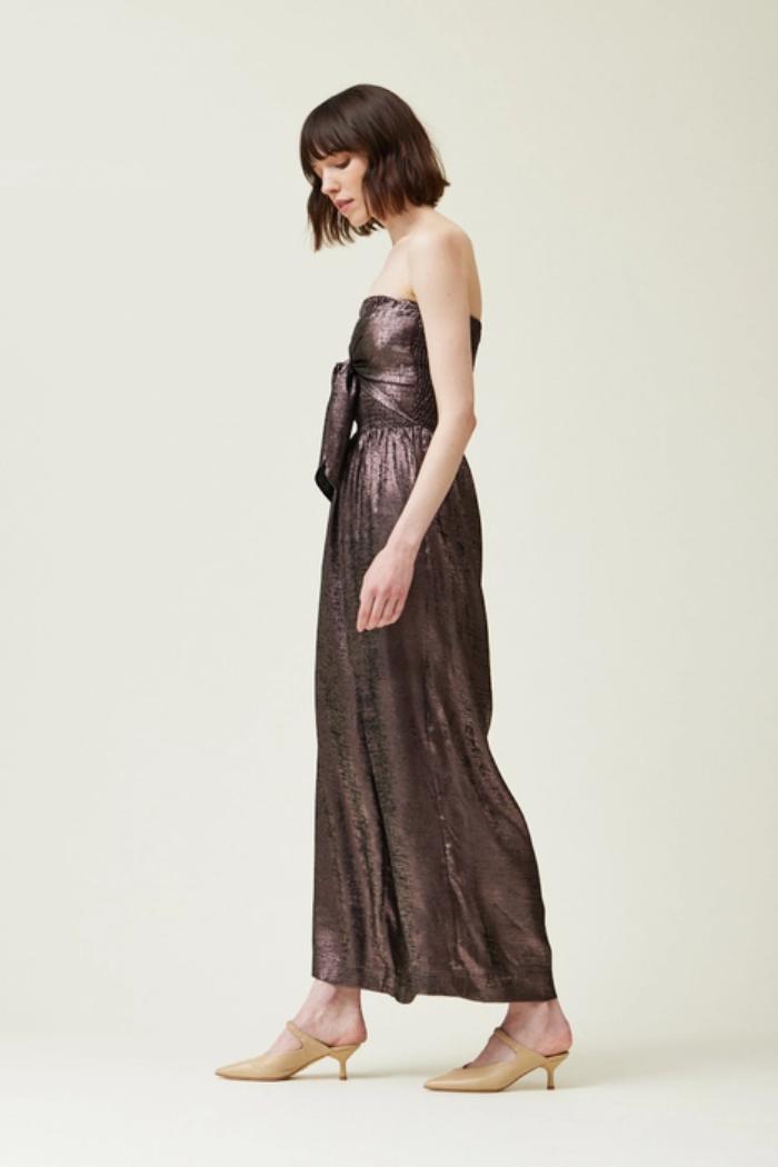 Tie Front Shine Strapless Jumpsuit Product Image
