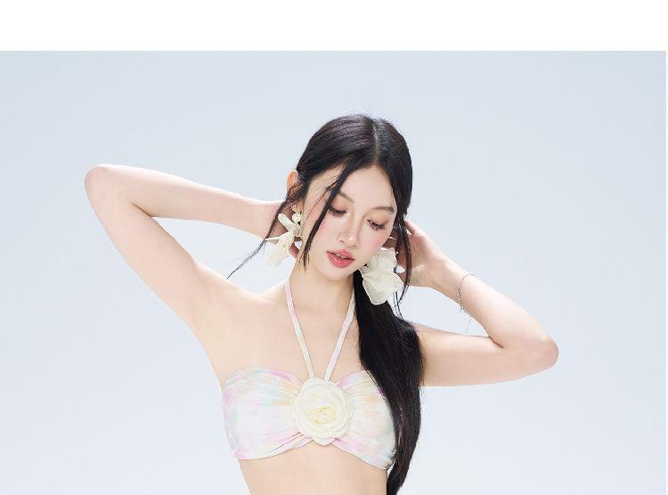 Set: Halter Neck Bikini Top + Bottom + Cover-Up Skirt Product Image